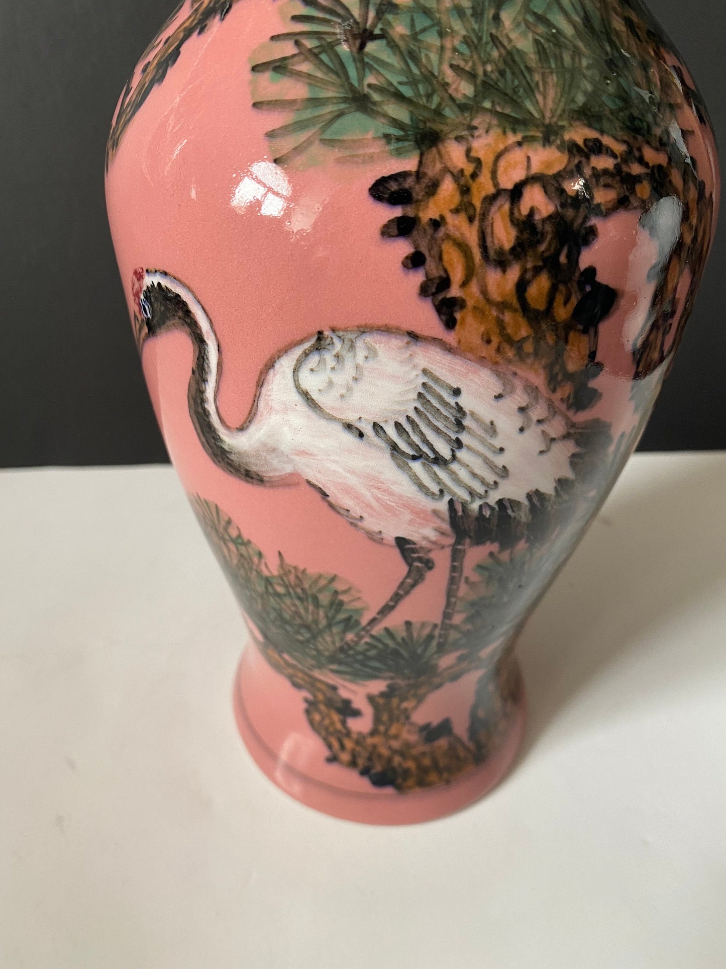 A Fabulous antique 11 inch antique Japanese signed heron and trees vase Wonderful condition and quality