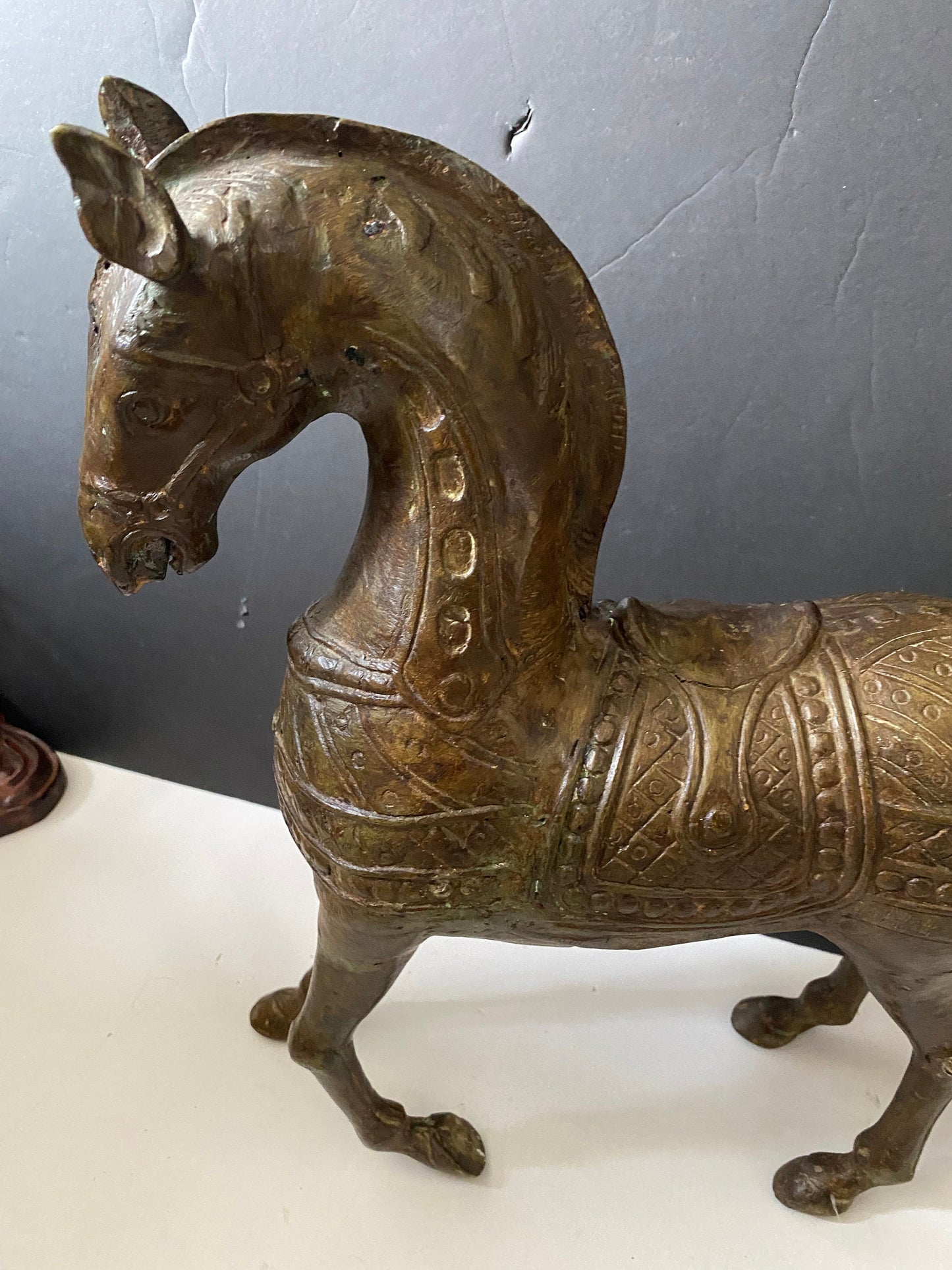 A Absolutely fantastic 15 inch high by 14 inches long detailed bronze galloping horse good weight old old patina One of a kind