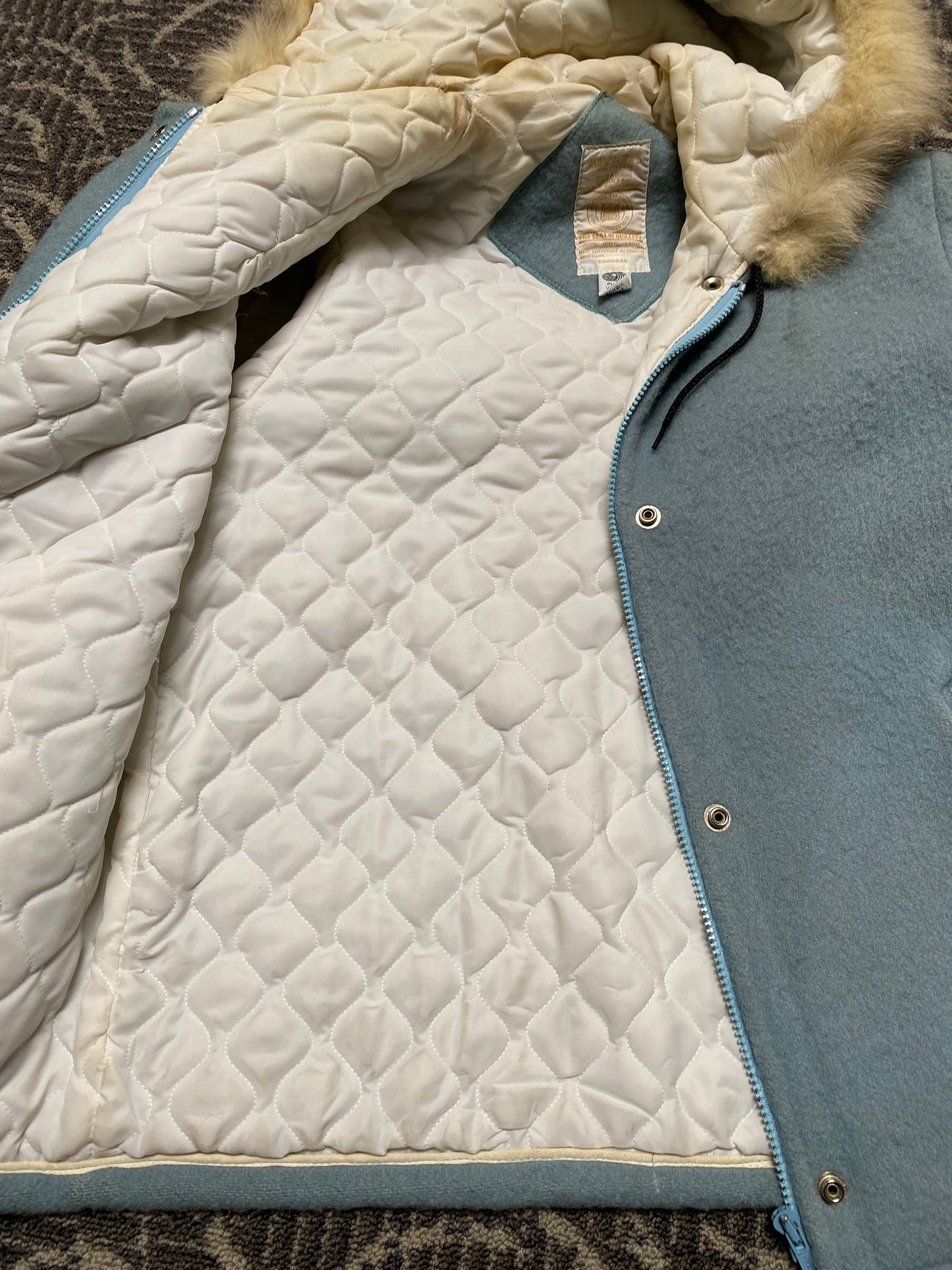 fantastic authentic Hudson Bay Company hundred percent wool small to medium ladies jacket with fur trim body 26 inch sleeves 24 inches