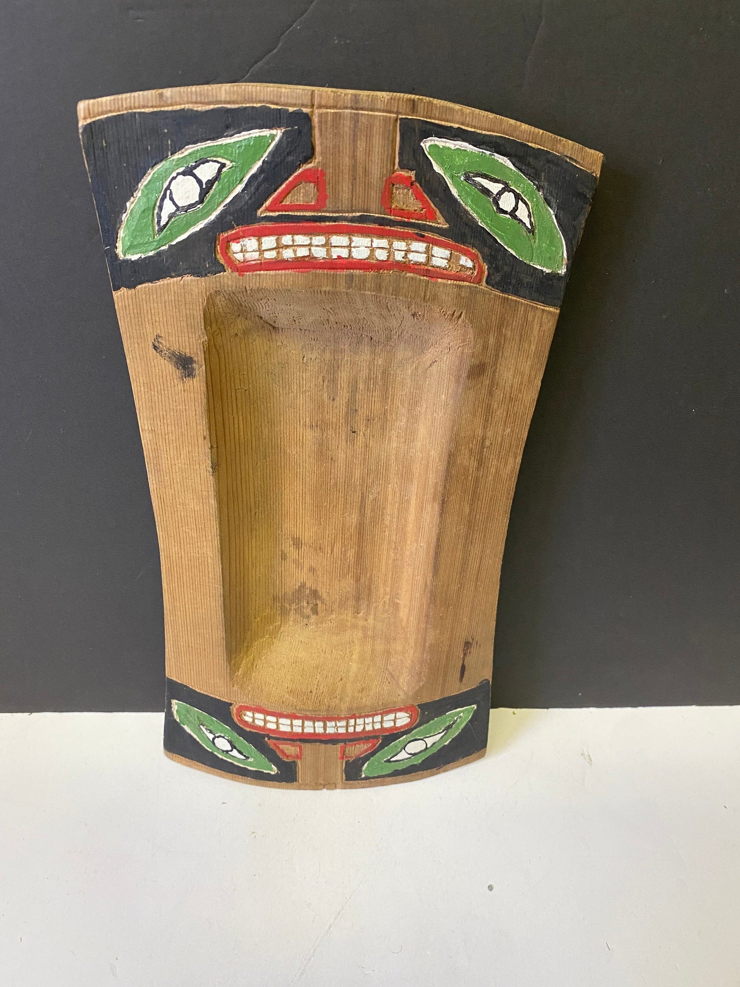 An  Absolutely stunning museum quality 12 x 6 primitive indigenous feast bowl featuring frogs  Stunning decoration and Patina -1 wow