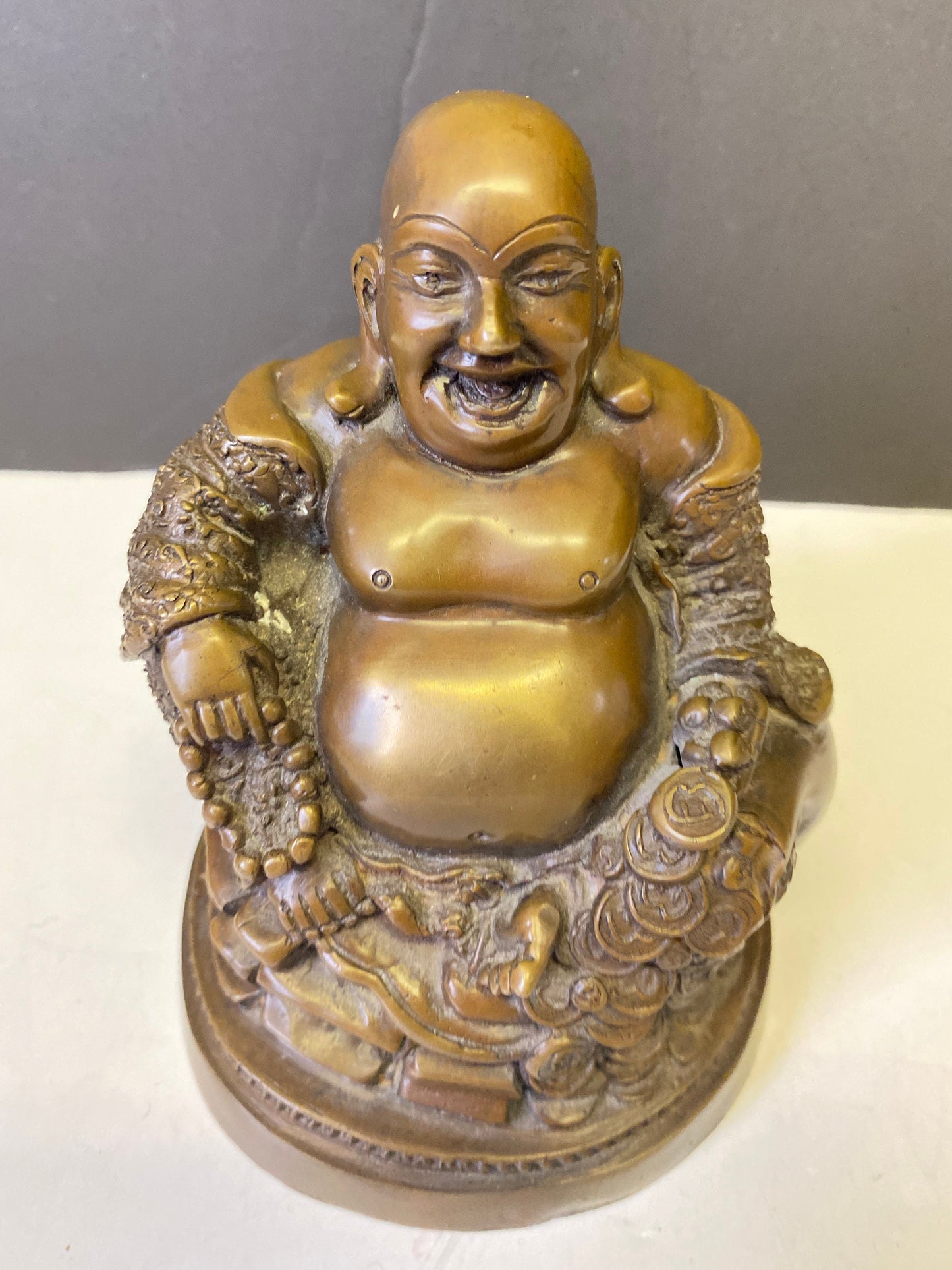 An absolutely wonderful 6 x 4 inch Chinese bronze happy lucky Buddha  Antique with amazing Patina  Stunning small piece