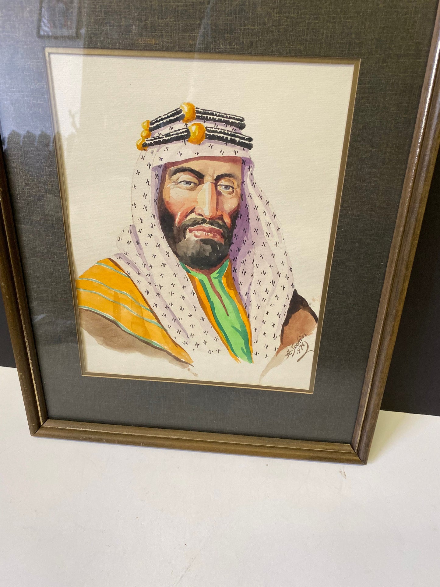 A  Fabulous 15 x 12 inch framed Watercolour of an Arabic signed H. Sookias 1976 - well painted and detailed -wow