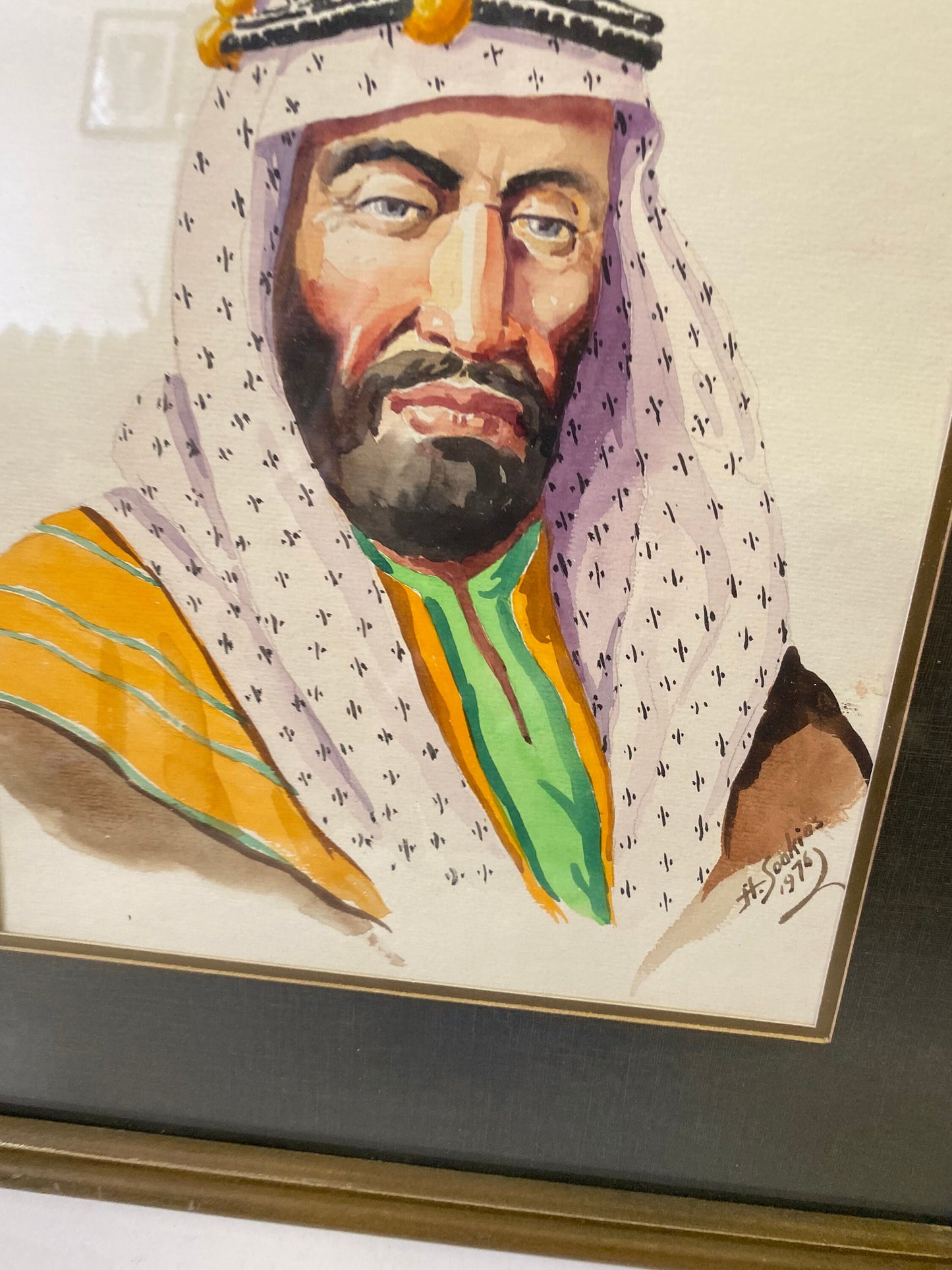 A  Fabulous 15 x 12 inch framed Watercolour of an Arabic signed H. Sookias 1976 - well painted and detailed -wow