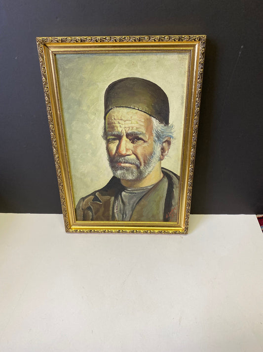 A  Fabulous 17 x 12 inch gilt framed Arabic oil portrait on canvas  signed H . Sookias 1973  great detail and presence  rare piece