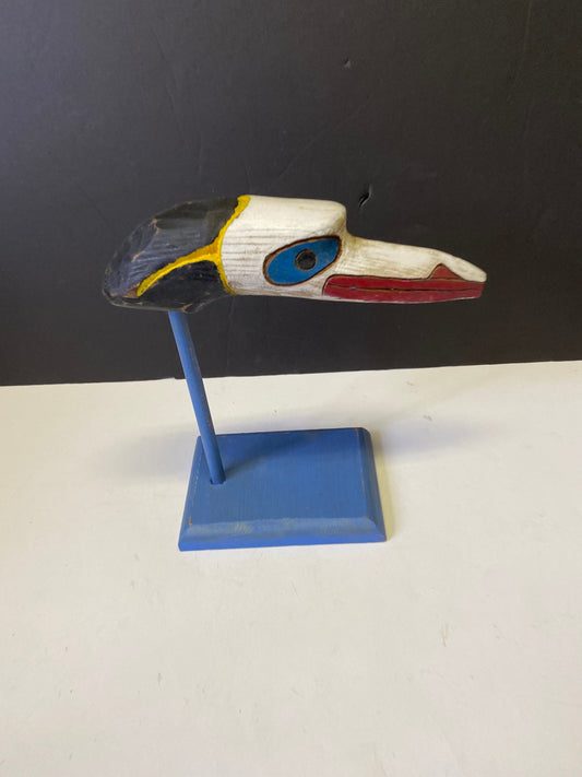 A  Stunning antique indigenous First Nations  8 x 10 long bird statue in Polychrome form  Absolutely fabulous painting  wow
