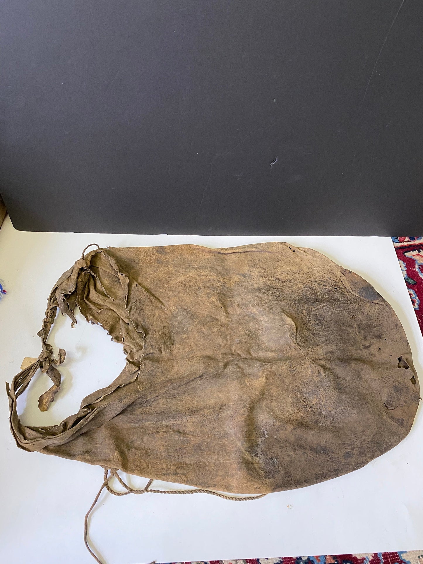 A  Museum quality early 19 century South African Zulu tribe bushman bag  Authentic and in as is condition -Culturally spectacular- 24 x 15
