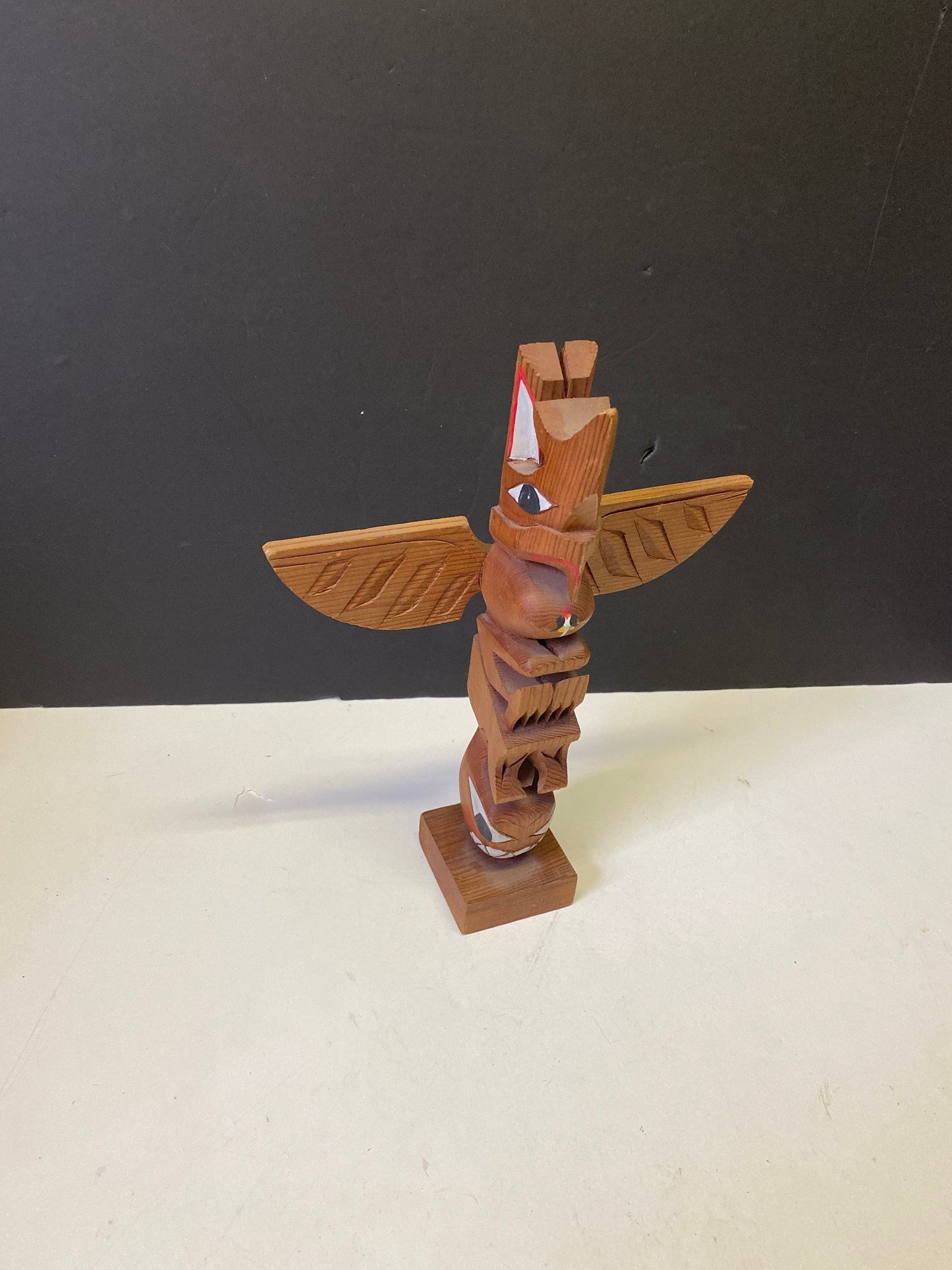 Lovely indigenous antique folk art 10 x 8 totem pole unsigned Well detailed and painted- First Nations native art Great price