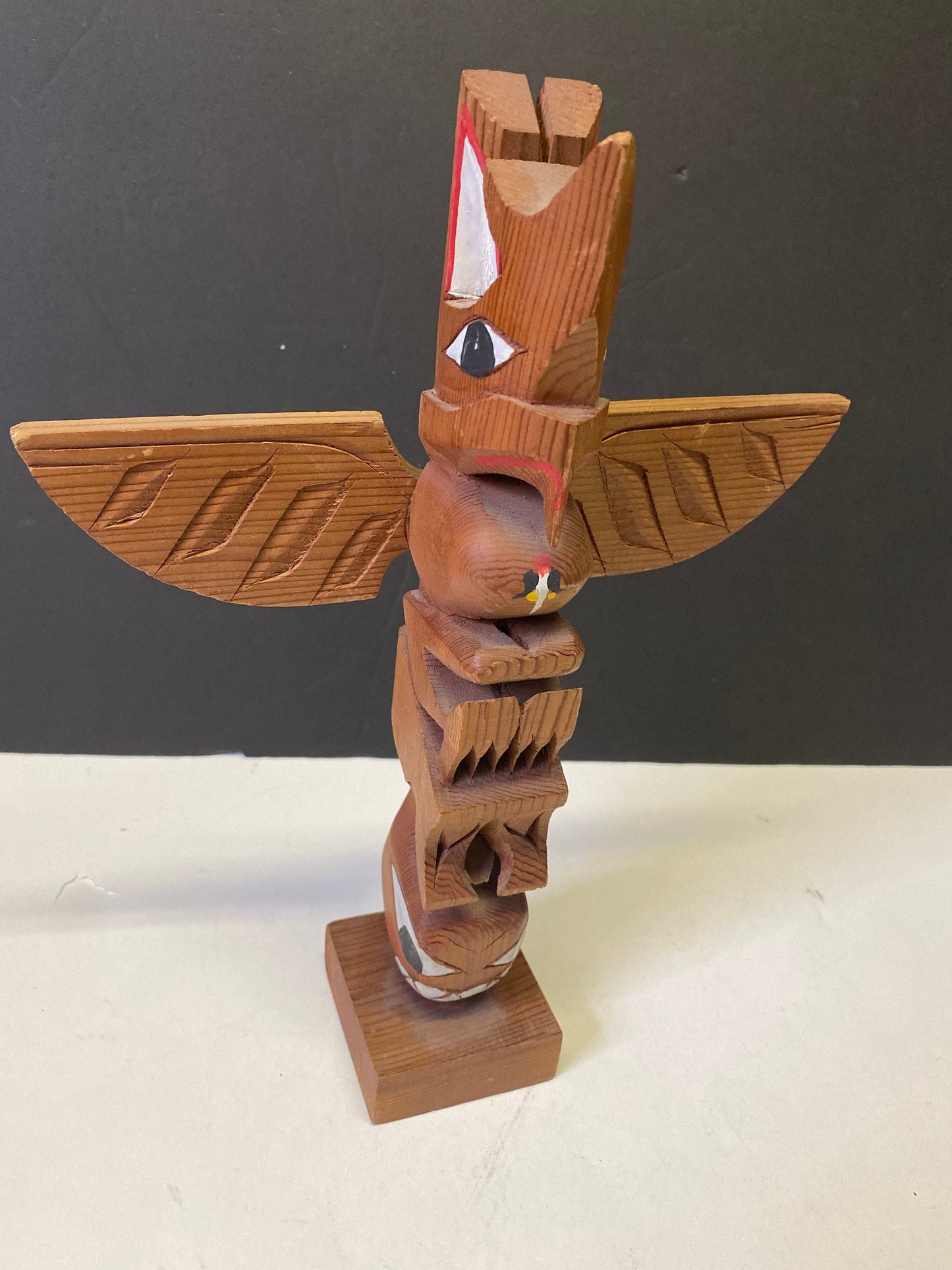 Lovely indigenous antique folk art 10 x 8 totem pole unsigned Well detailed and painted- First Nations native art Great price