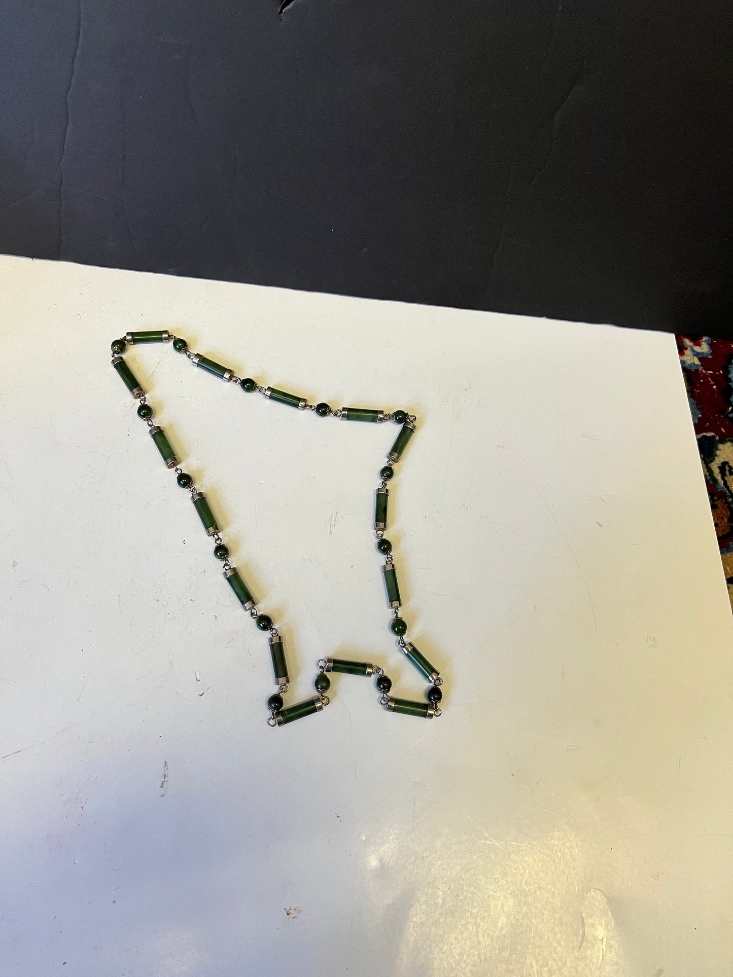 An Absolutely fabulous old Chinese Jade and gilded Silver (not tested) 26 inch necklace Absolutely fabulous quality no clasp