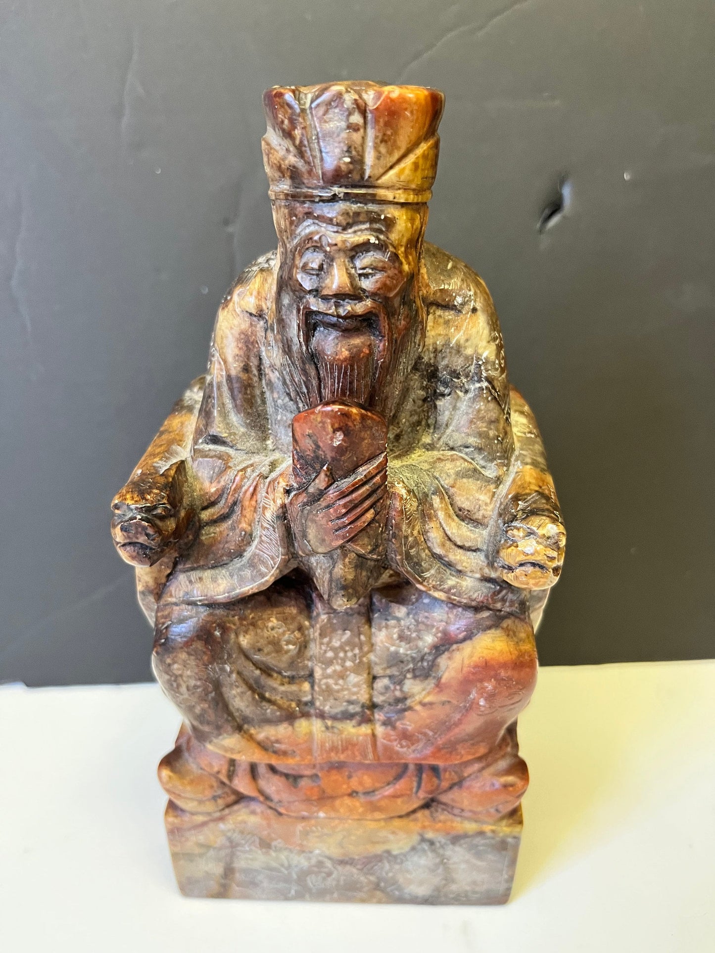 Fabulous 8 x 3 x 2 deep old Chinese soapstone emperor statue Heavy and in perfect condition wow wow
