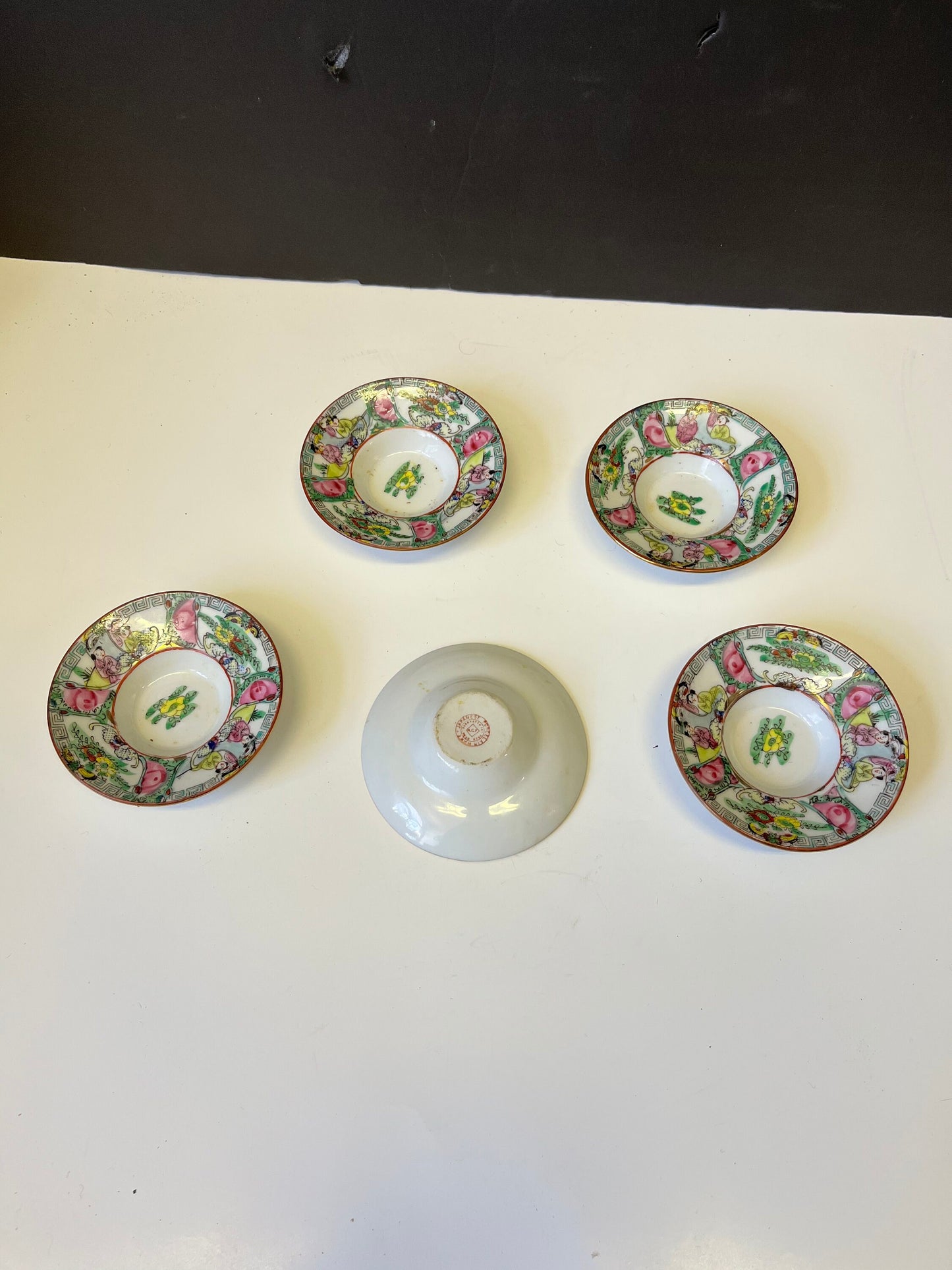 Set of 5 4 inch Japanese famille Rose dishes All good condition and stamped on bottom great price
