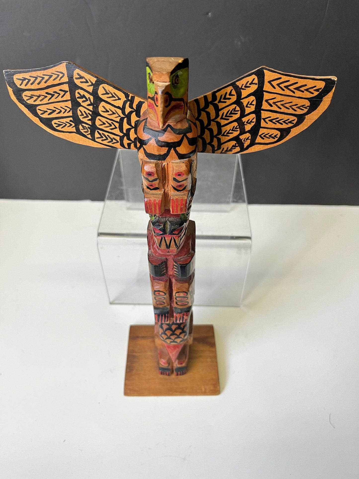 Unbelievable 12 x 8 indigenous Polychrome folk art totem pole with wings antique In great condition was amazing paint detail - wow wow