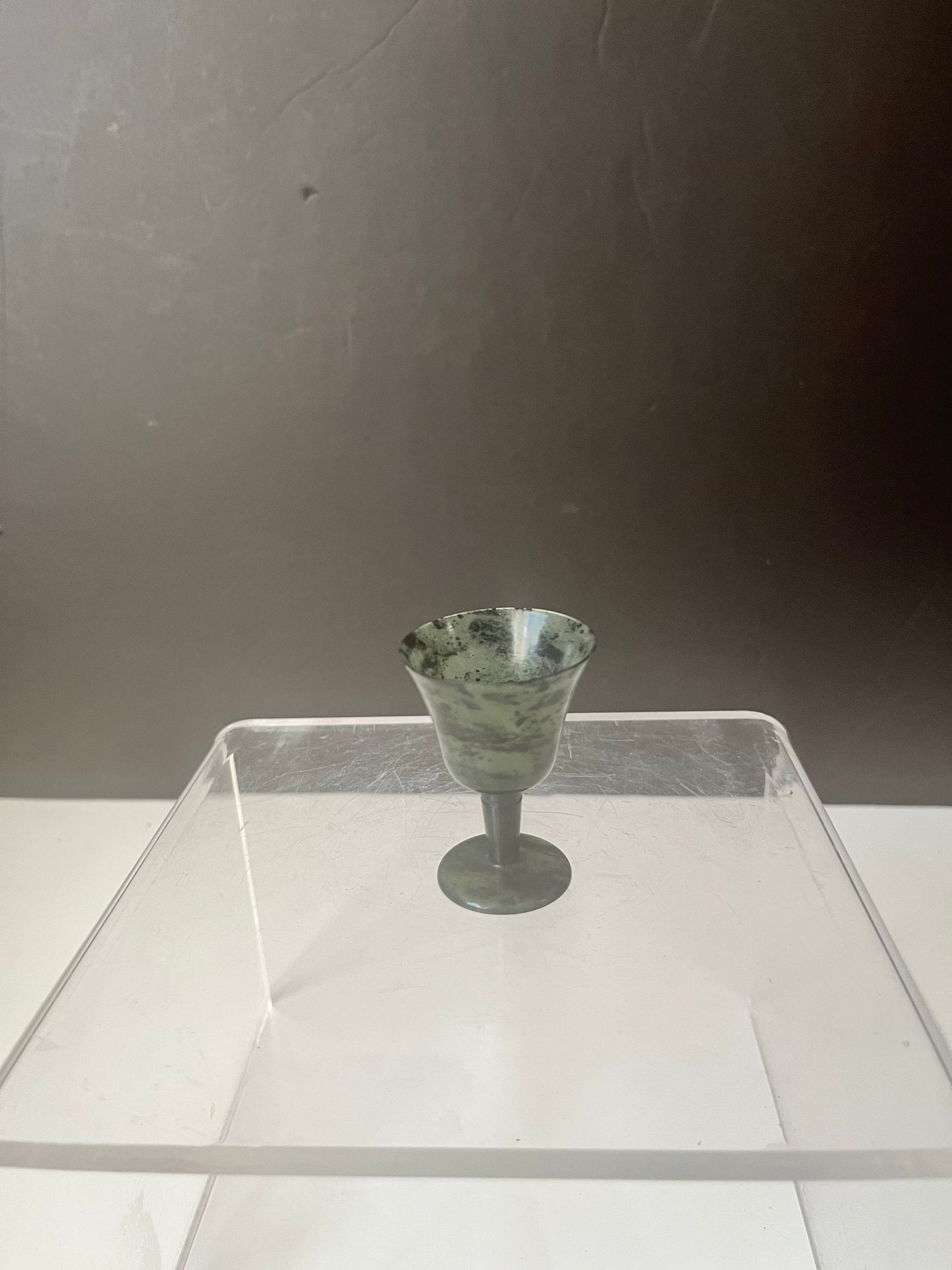 Absolutely wonderful 2 inch high Burmese Jade cup great condition small but powerful colour and delicate like a flower super gift