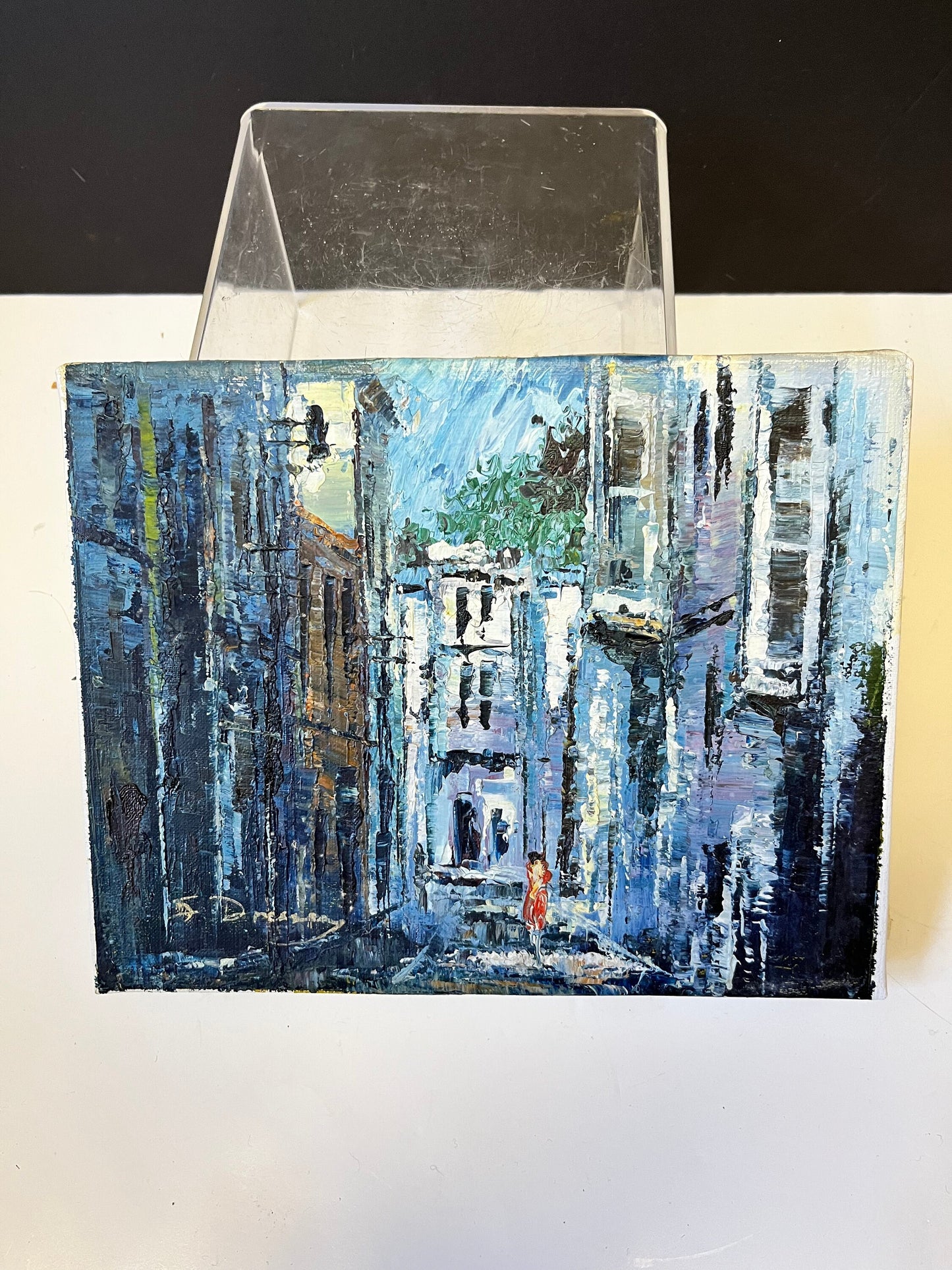 10 x 8 x 1 super little original painting  European street scene  signed hard to read  really beautiful  great gift