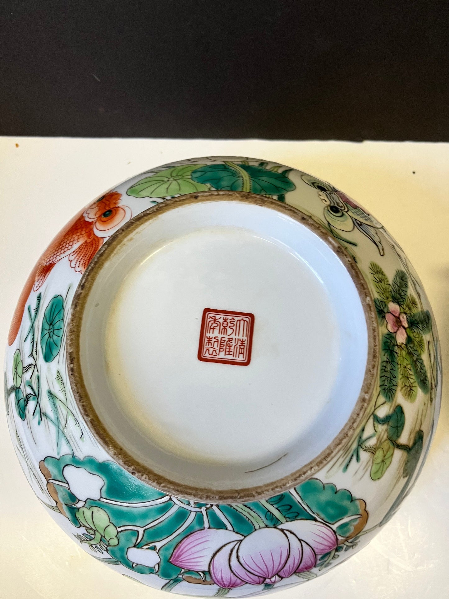 Absolutely stunning Chinese 12 inch signed Polichrome heavily decorated bowl on Rosewood stand Unbelievable quality & detail - great price