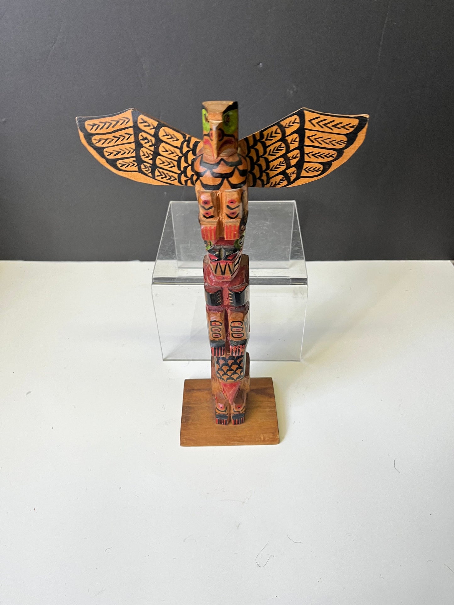 Unbelievable 12 x 8 indigenous Polychrome folk art totem pole with wings antique In great condition was amazing paint detail - wow wow
