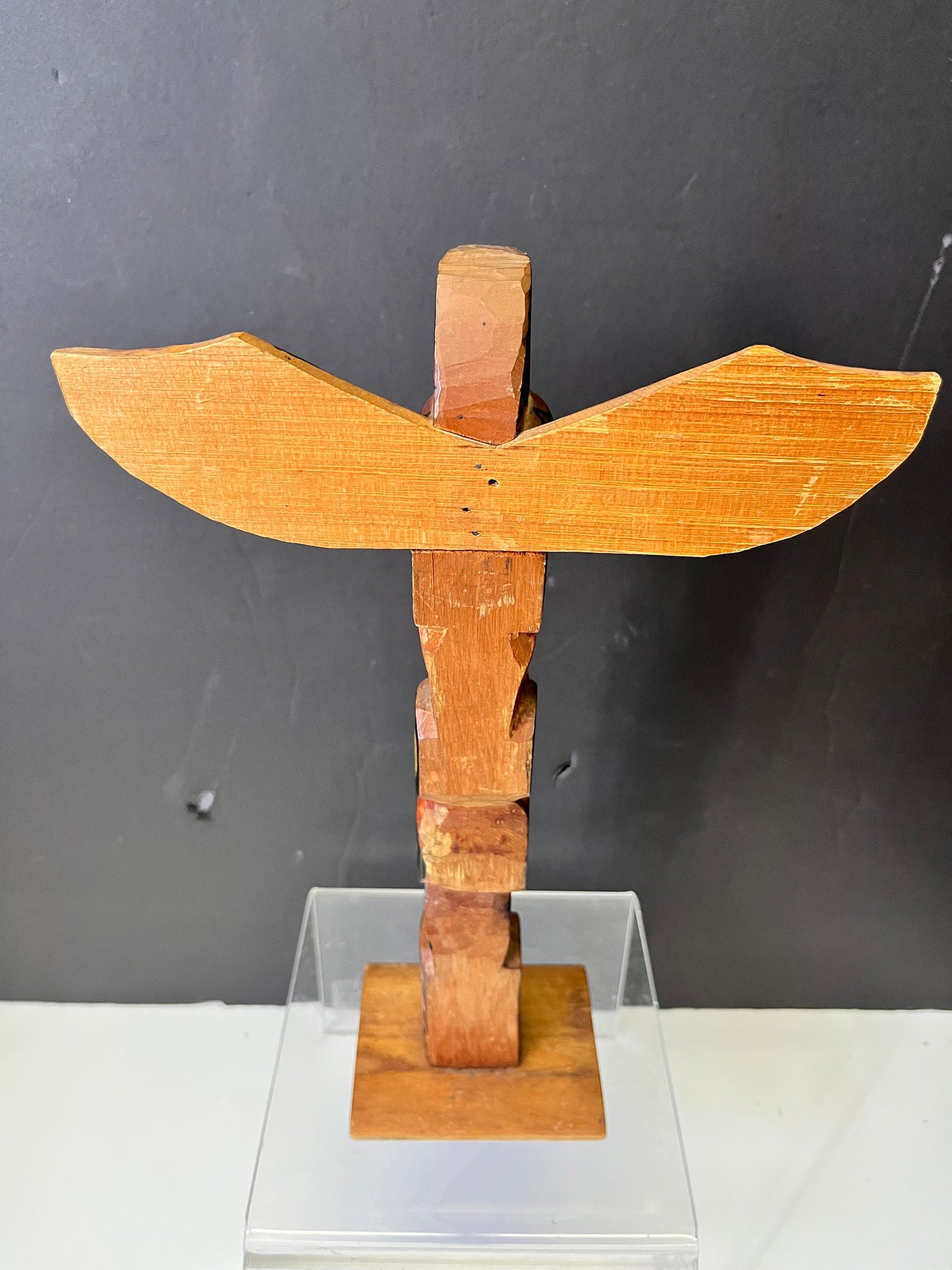 Unbelievable 12 x 8 indigenous Polychrome folk art totem pole with wings antique In great condition was amazing paint detail - wow wow