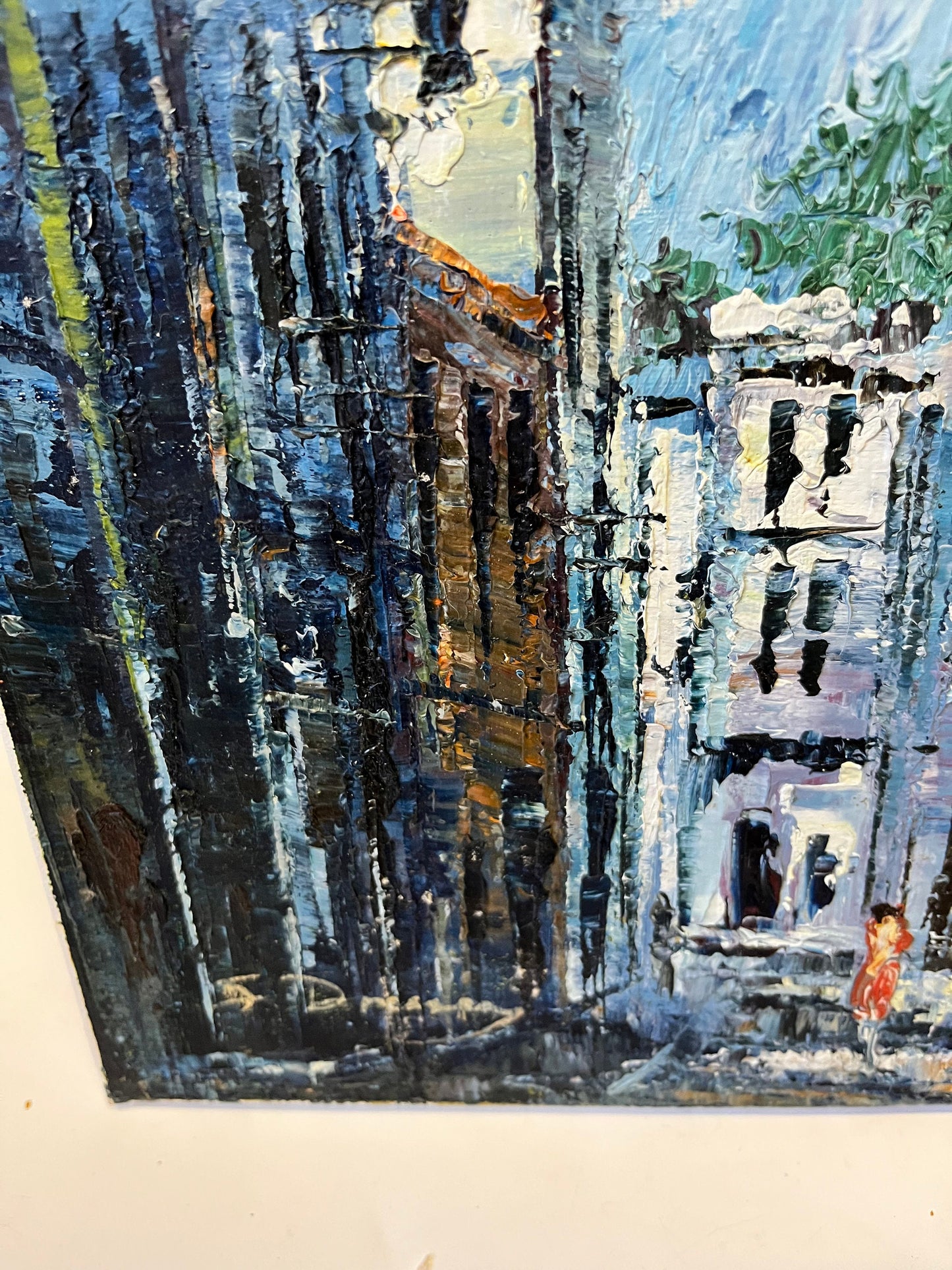 10 x 8 x 1 super little original painting  European street scene  signed hard to read  really beautiful  great gift
