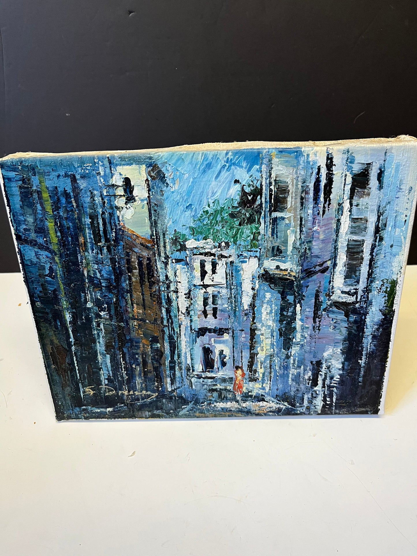 10 x 8 x 1 super little original painting  European street scene  signed hard to read  really beautiful  great gift
