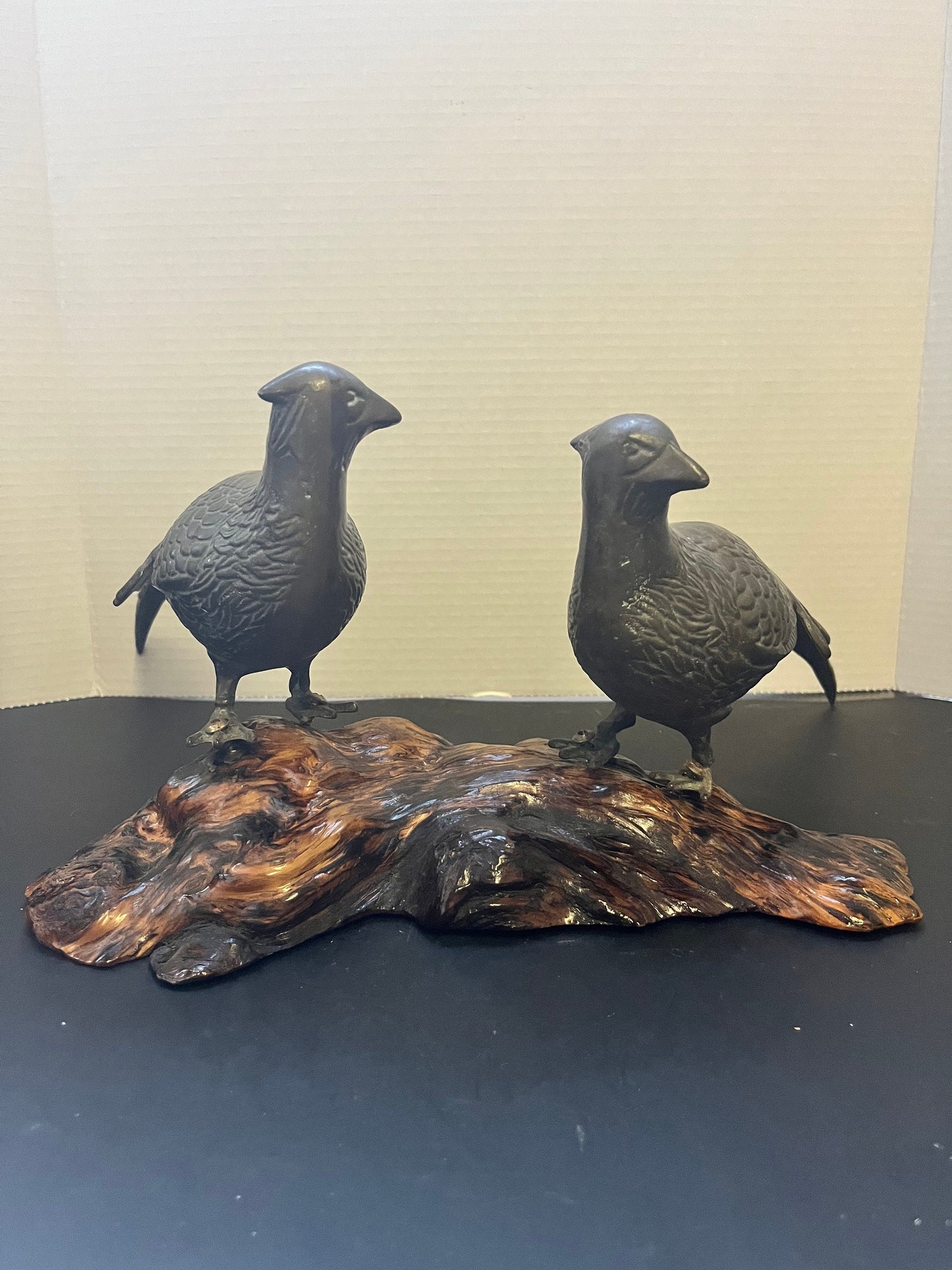 12 x 7 x 14 inch fabulous bronze Japanese grouse on burl base  unreal quality
