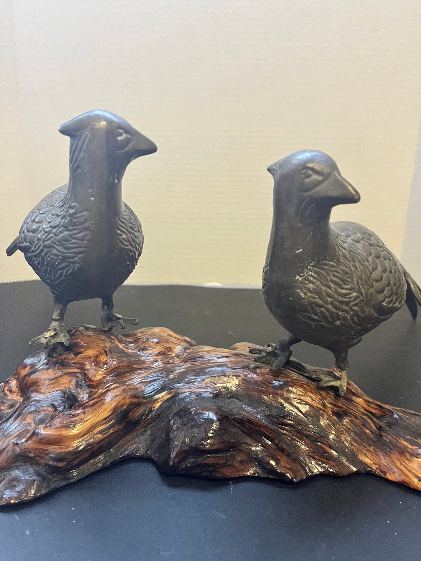 12 x 7 x 14 inch fabulous bronze Japanese grouse on burl base  unreal quality