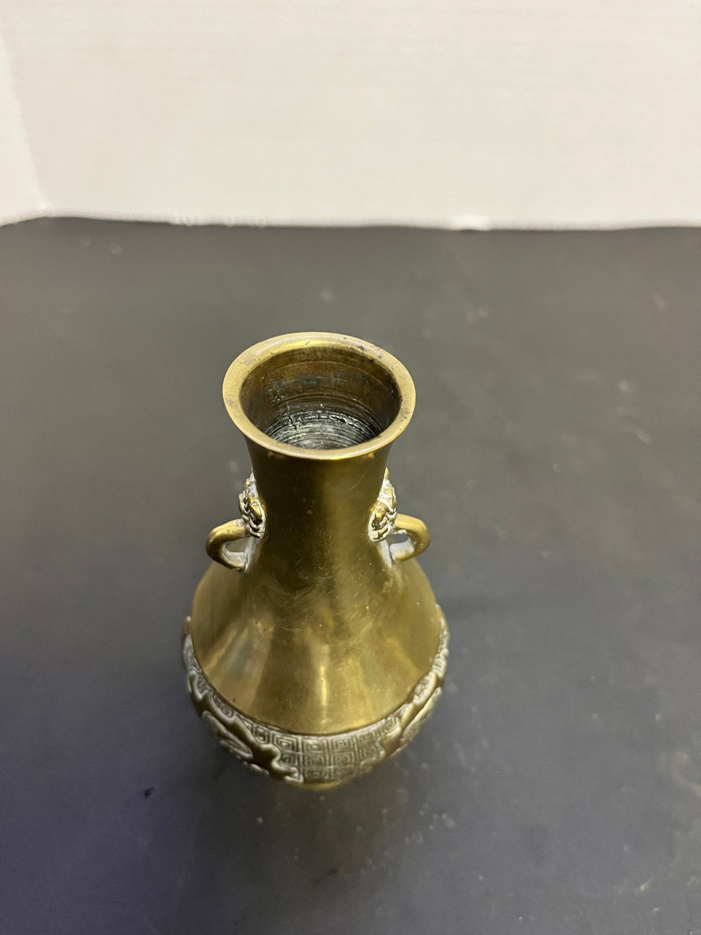 Lovely 5 inch bronze Chinese heavily decorated vase in nice condition Perfect gift or for your collection