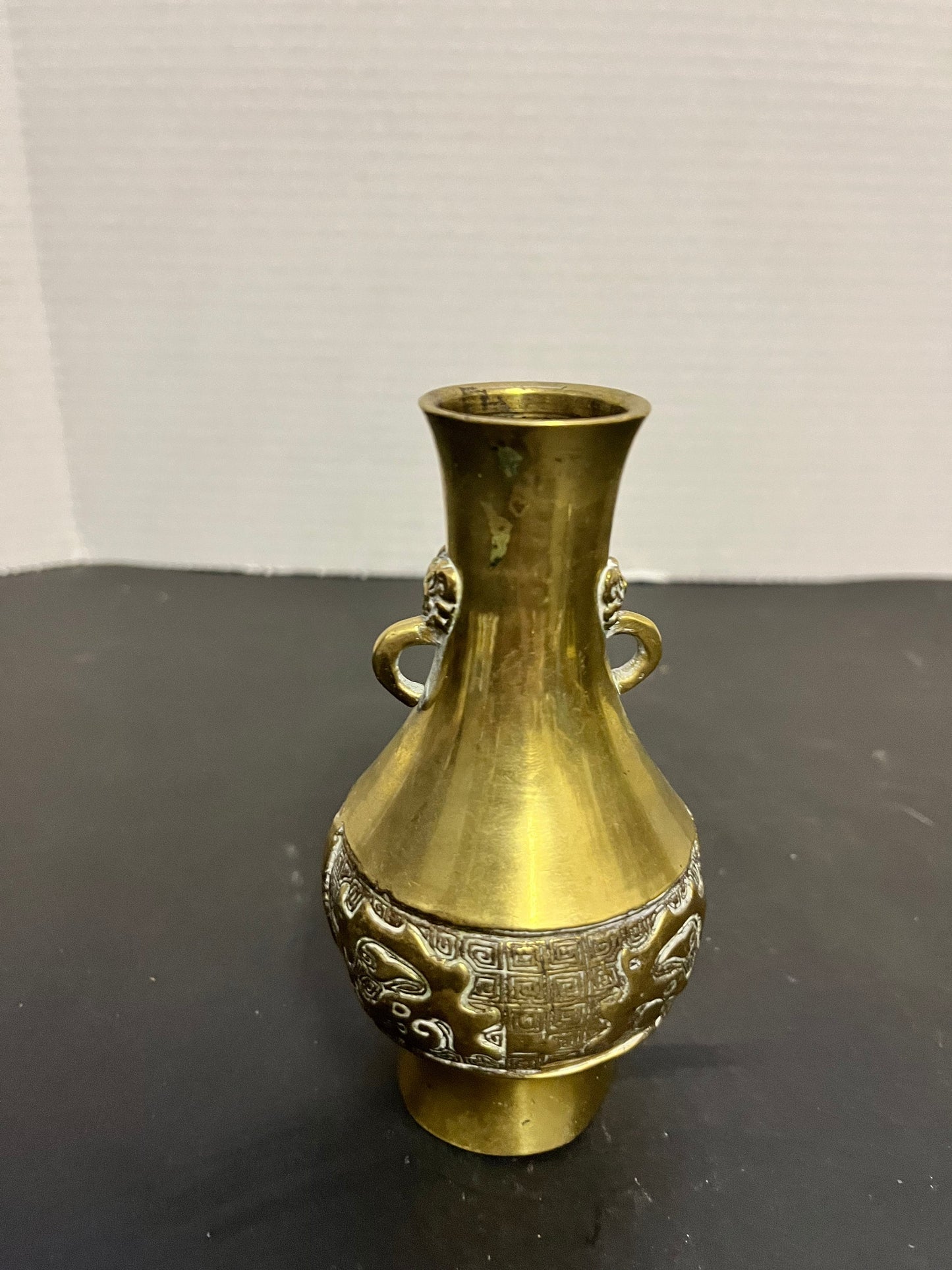Lovely 5 inch bronze Chinese heavily decorated vase in nice condition Perfect gift or for your collection