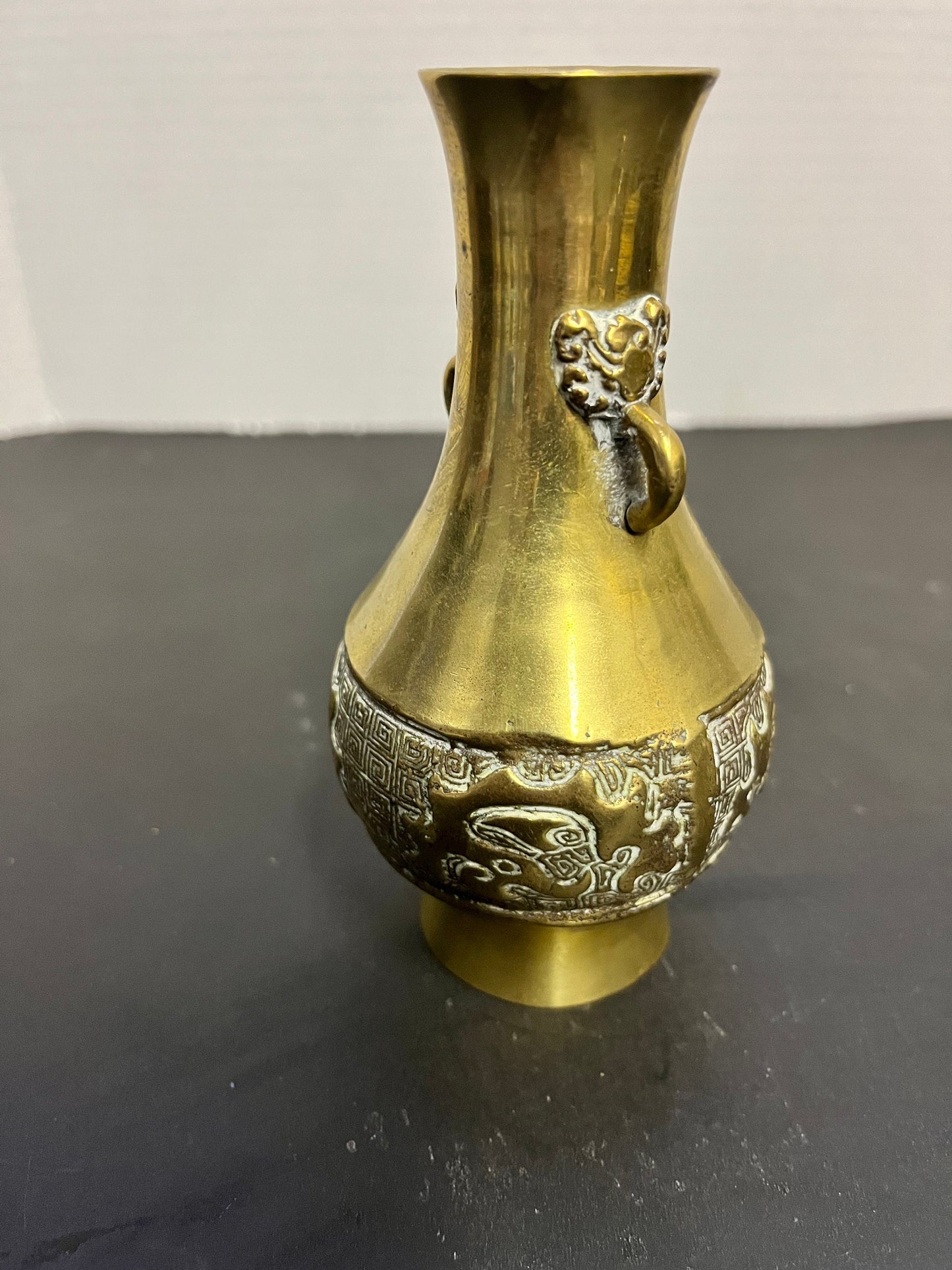 Lovely 5 inch bronze Chinese heavily decorated vase in nice condition Perfect gift or for your collection