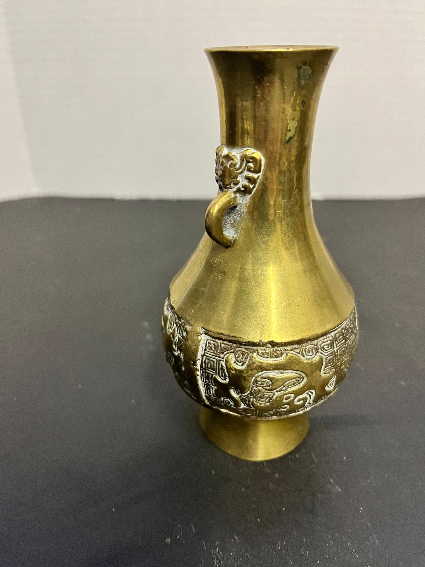 Lovely 5 inch bronze Chinese heavily decorated vase in nice condition Perfect gift or for your collection
