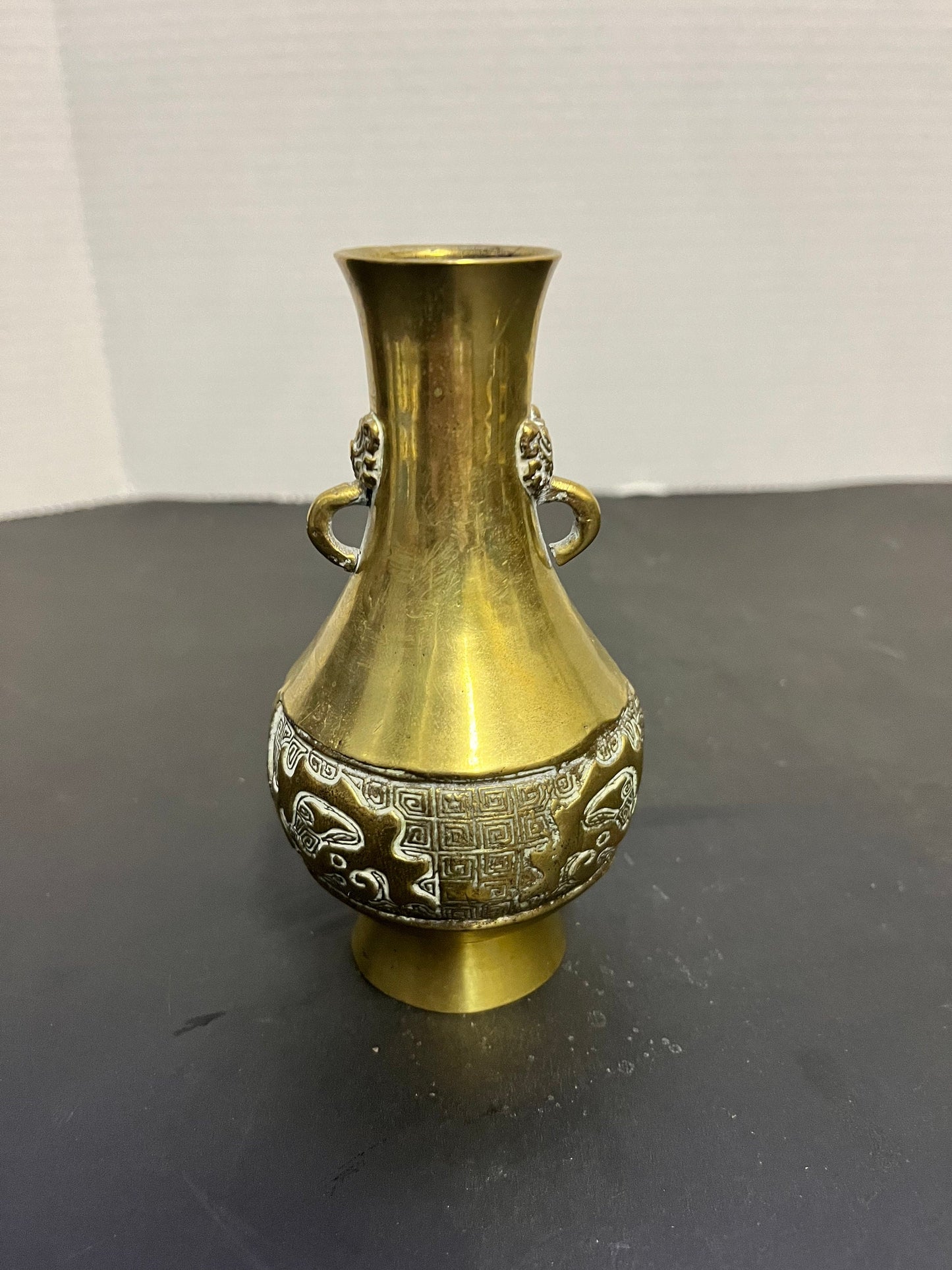 Lovely 5 inch bronze Chinese heavily decorated vase in nice condition Perfect gift or for your collection