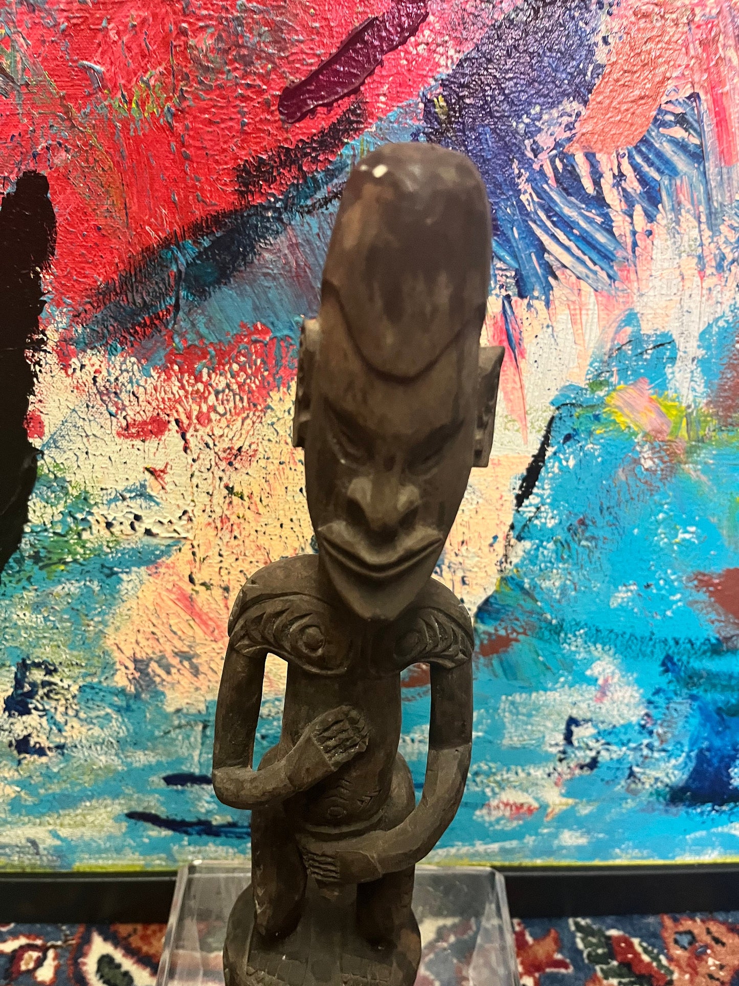 Absolutely fantastic 13 inch high antique African wooden statue of a man in a provocative position  Museum quality at a great price