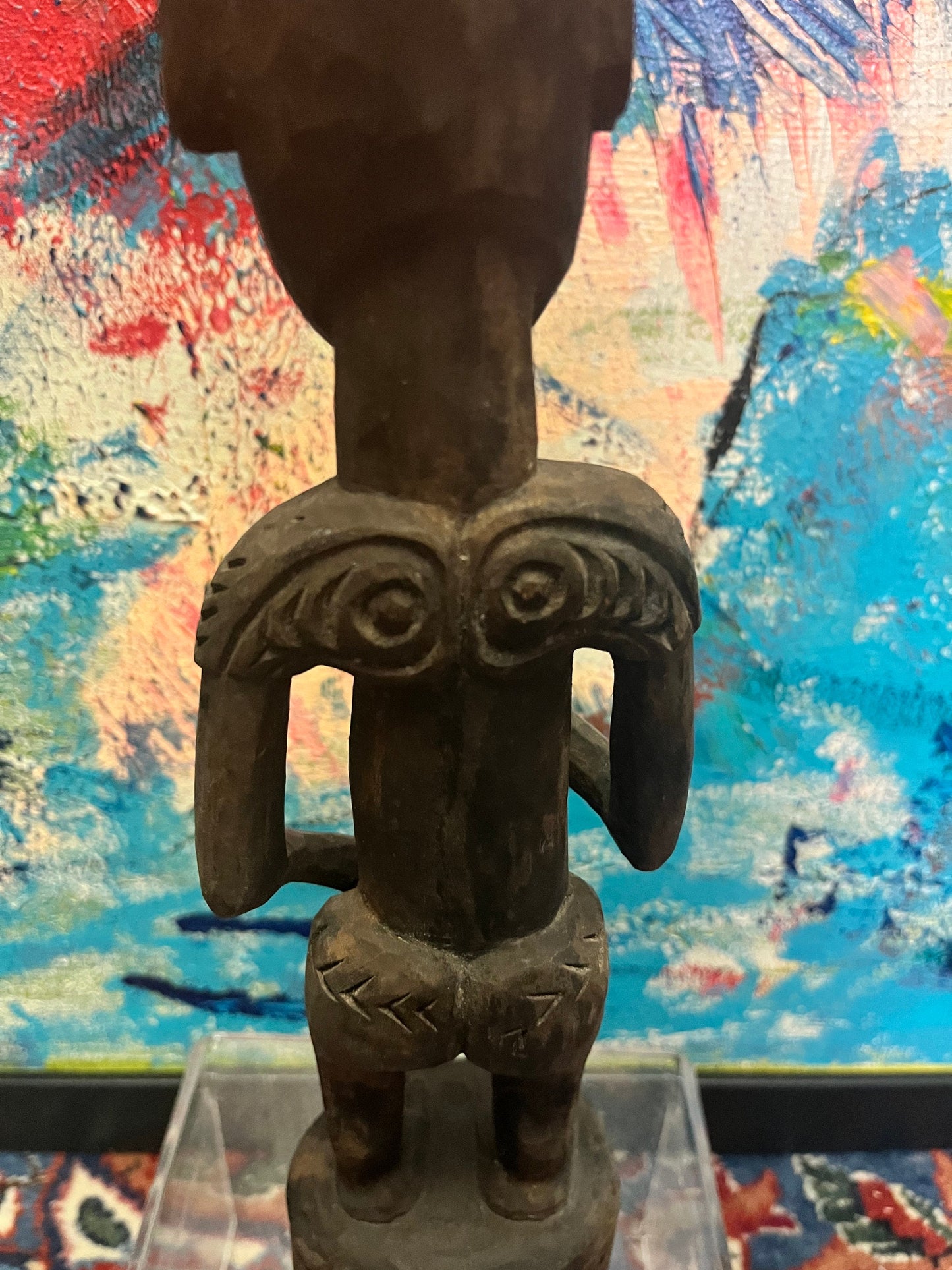 Absolutely fantastic 13 inch high antique African wooden statue of a man in a provocative position  Museum quality at a great price
