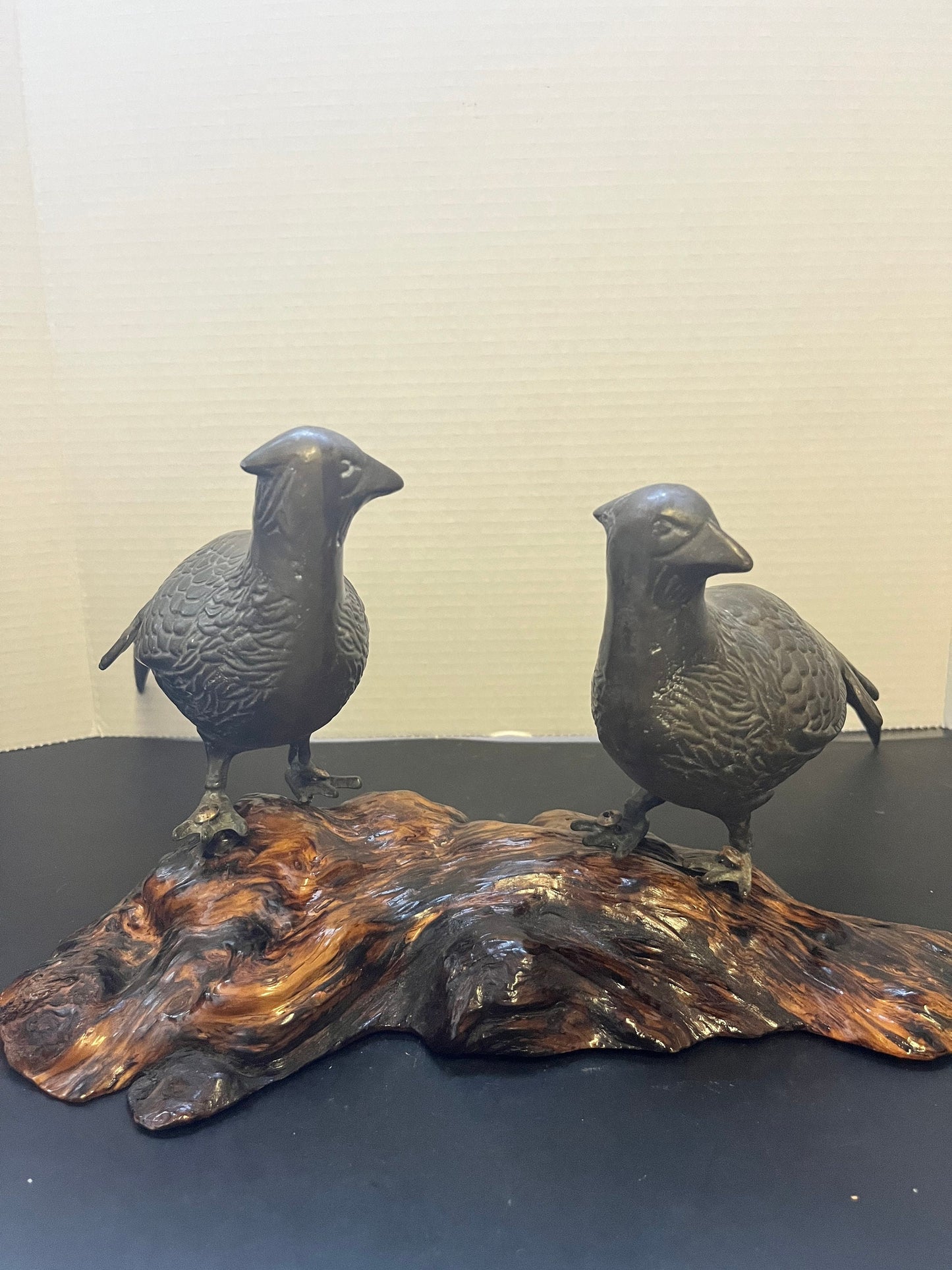 12 x 7 x 14 inch fabulous bronze Japanese grouse on burl base  unreal quality