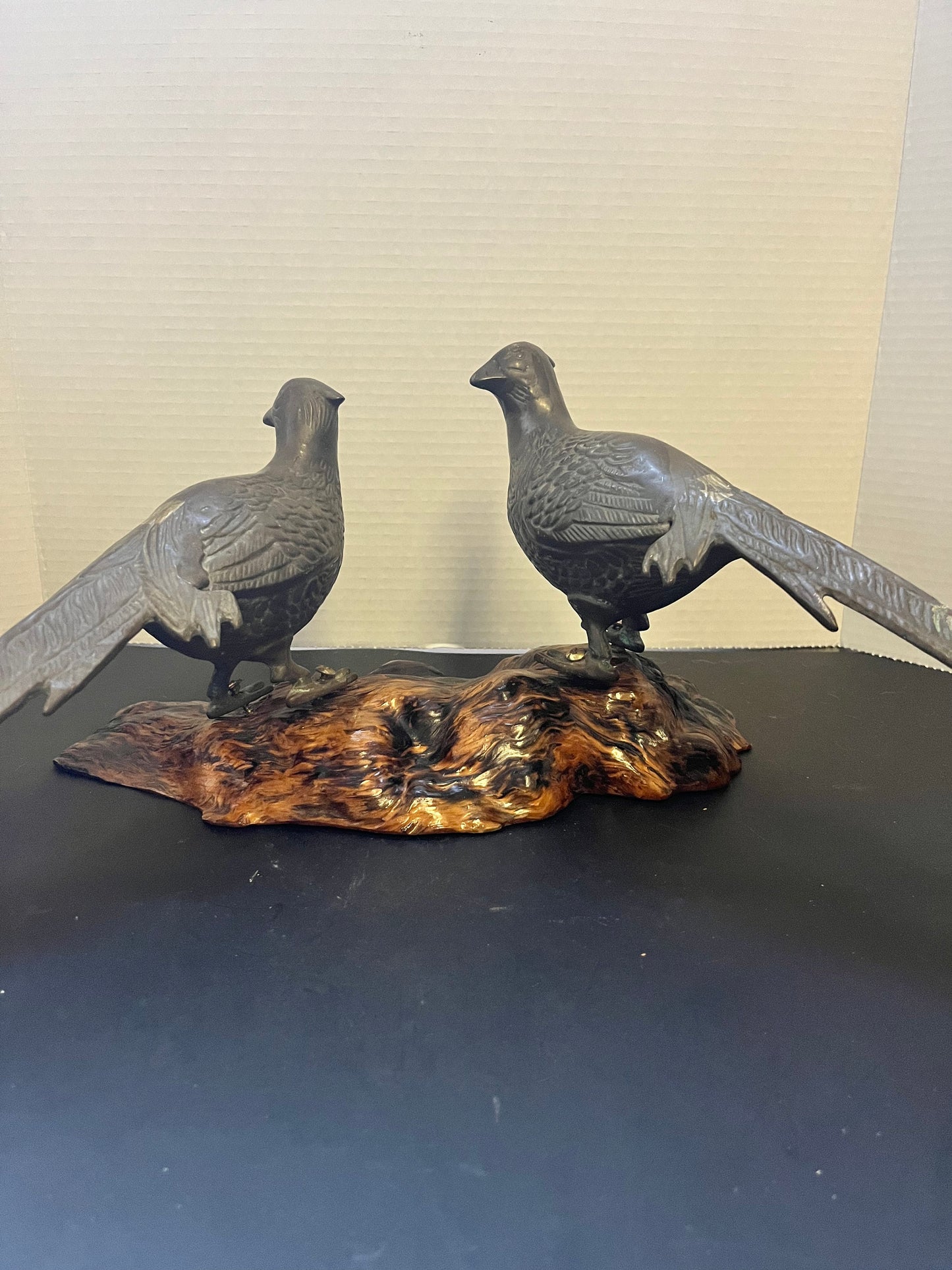 12 x 7 x 14 inch fabulous bronze Japanese grouse on burl base  unreal quality