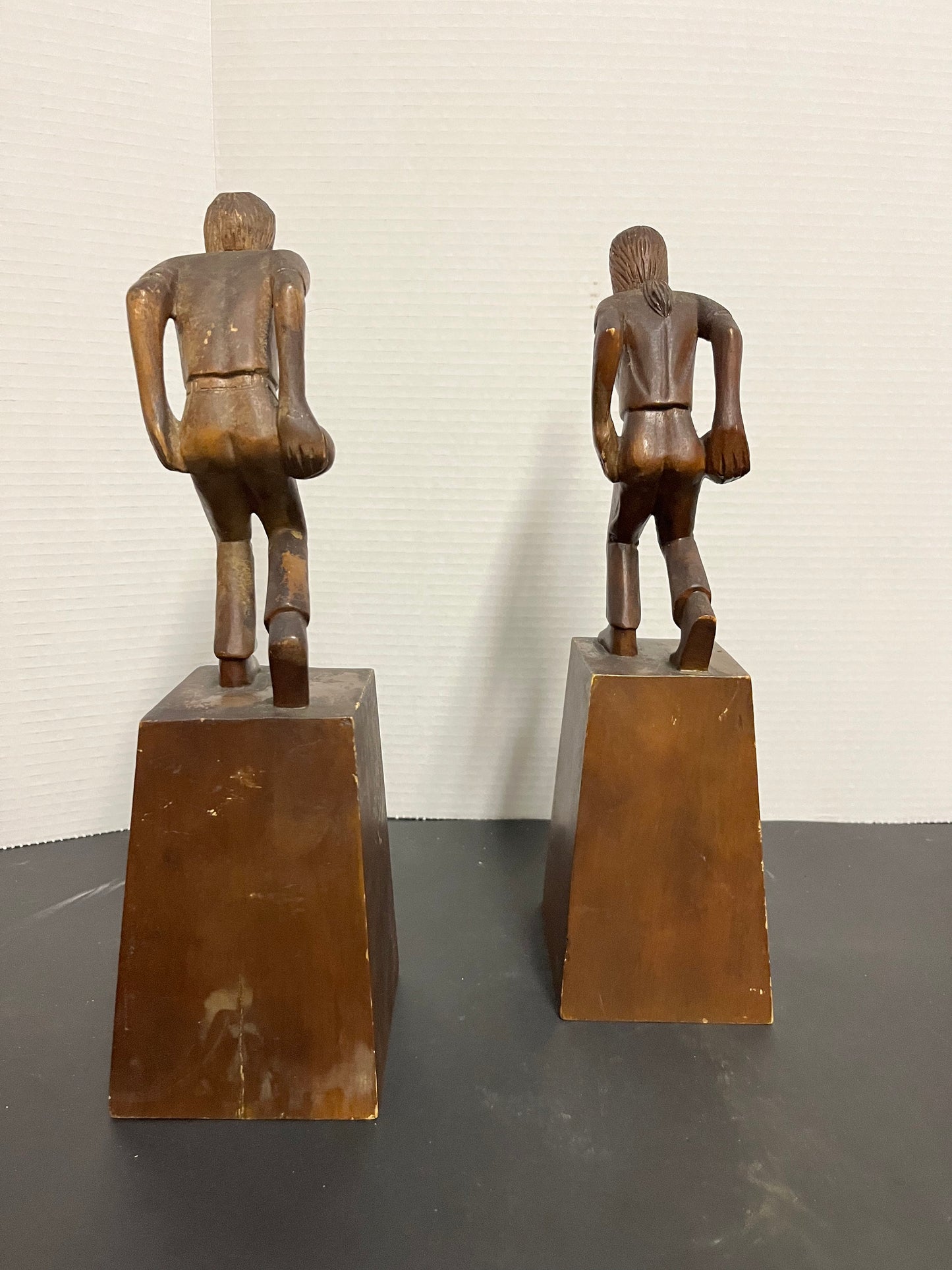 Absolutely magnificent museum quality one of a kind 13 x 4 high pair of 1920s or earlier oceanic wooden bowling statues