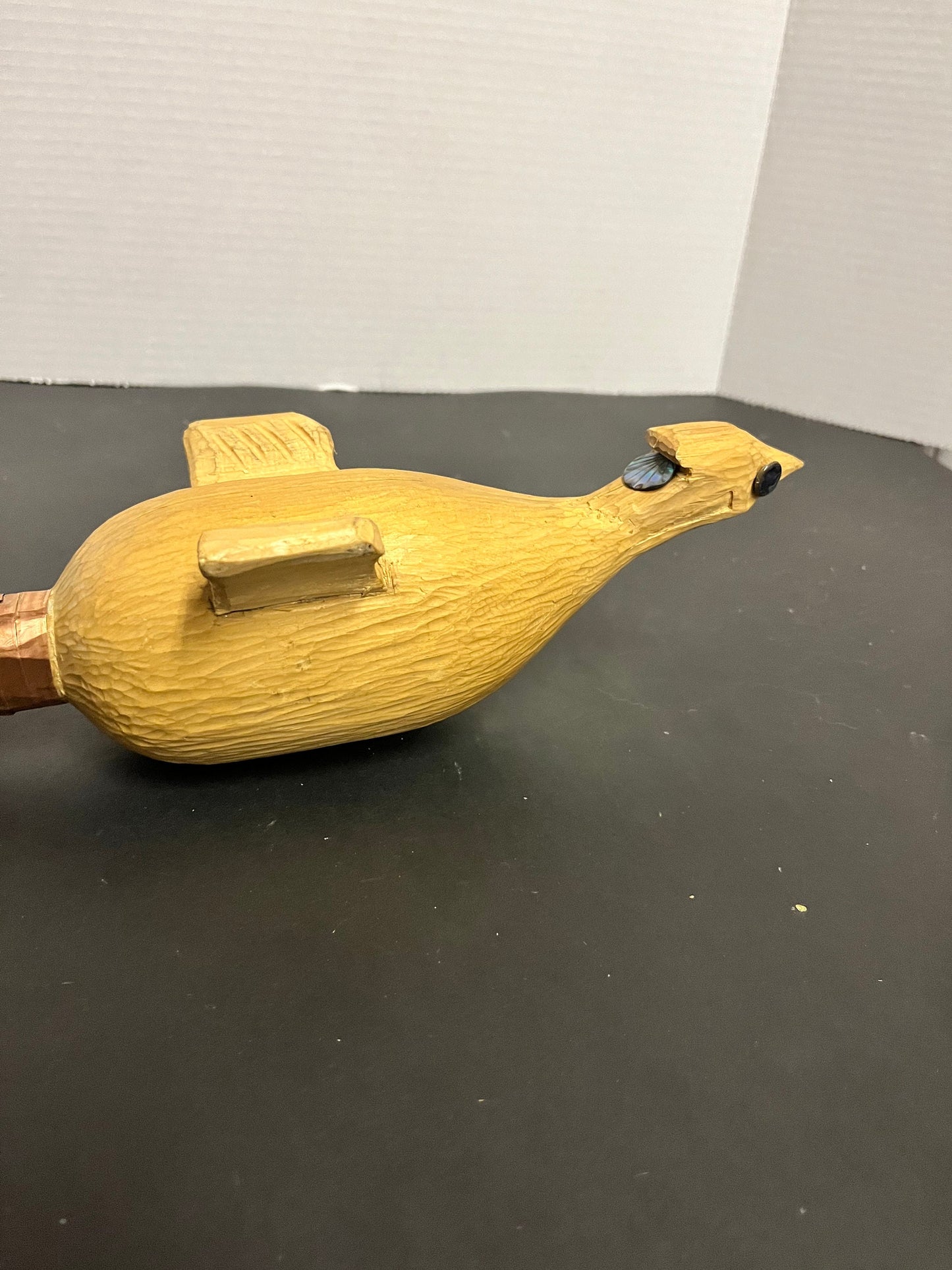 Absolutely fabulous 13 inch long indigenous first nations cedar rattle with abalone and copper