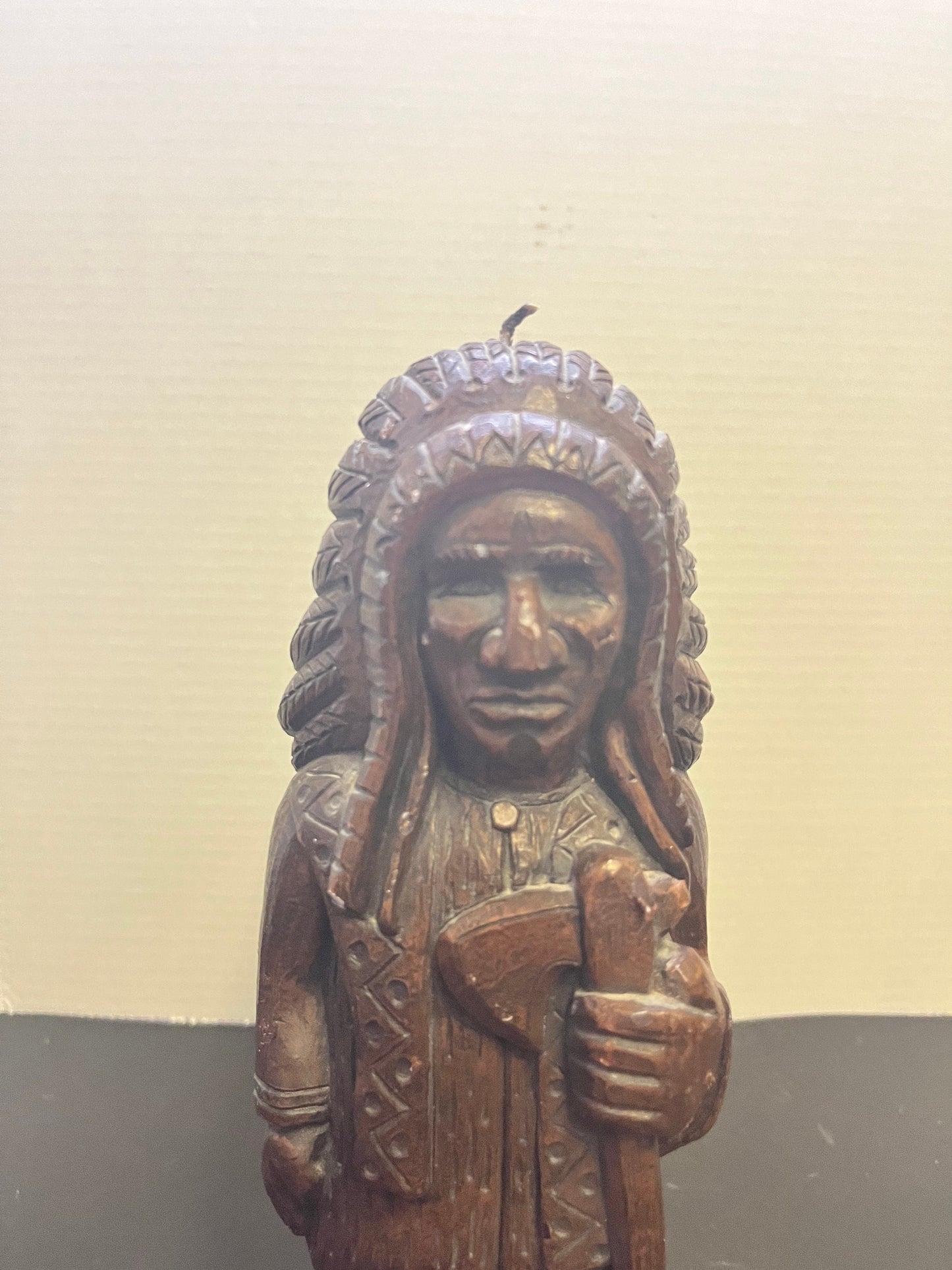 Absolutely fabulous 11 x 3 Canadian made vintage candle depicting a old fashion cigar store Indian Perfect condition great gift - unusual