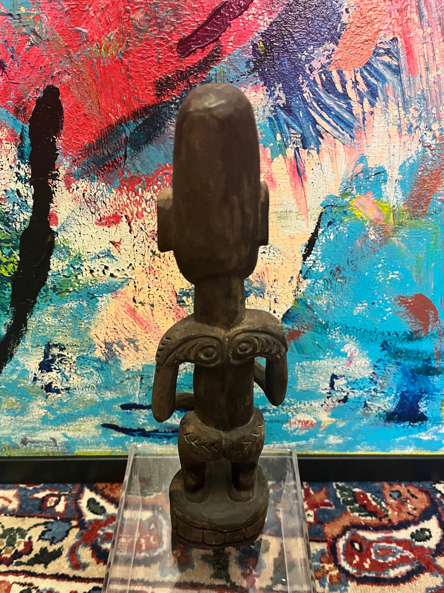 Absolutely fantastic 13 inch high antique African wooden statue of a man in a provocative position  Museum quality at a great price