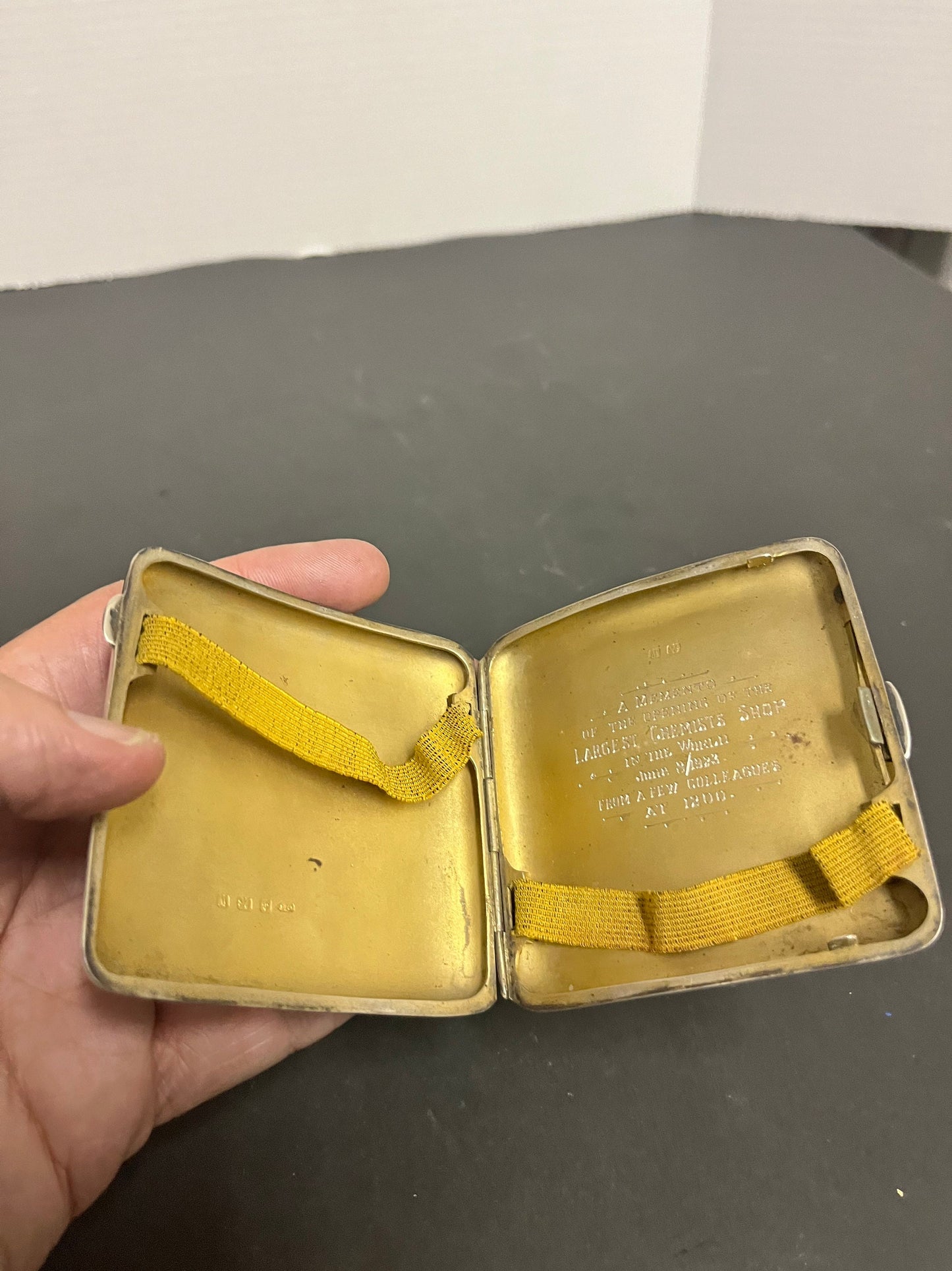Absolutely fabulous museum quality rare heavy solid hallmarked English sterling cigarette case celebrating 1923 chemist shop Medical -