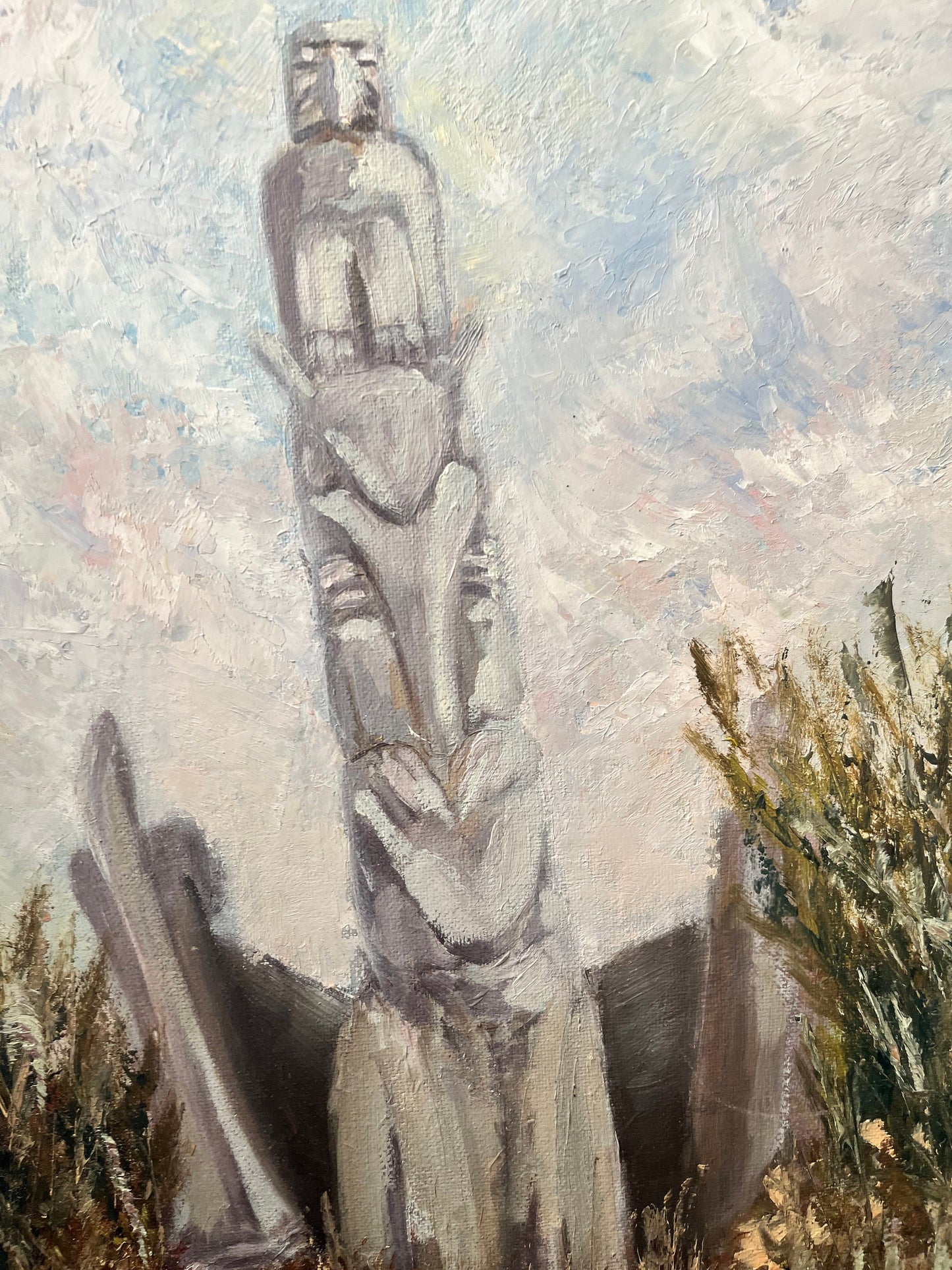 Absolutely fantastic Emily car style 16 x 12 original unsigned painting on board Canadian indigenous Pacific Northwest first nations paint