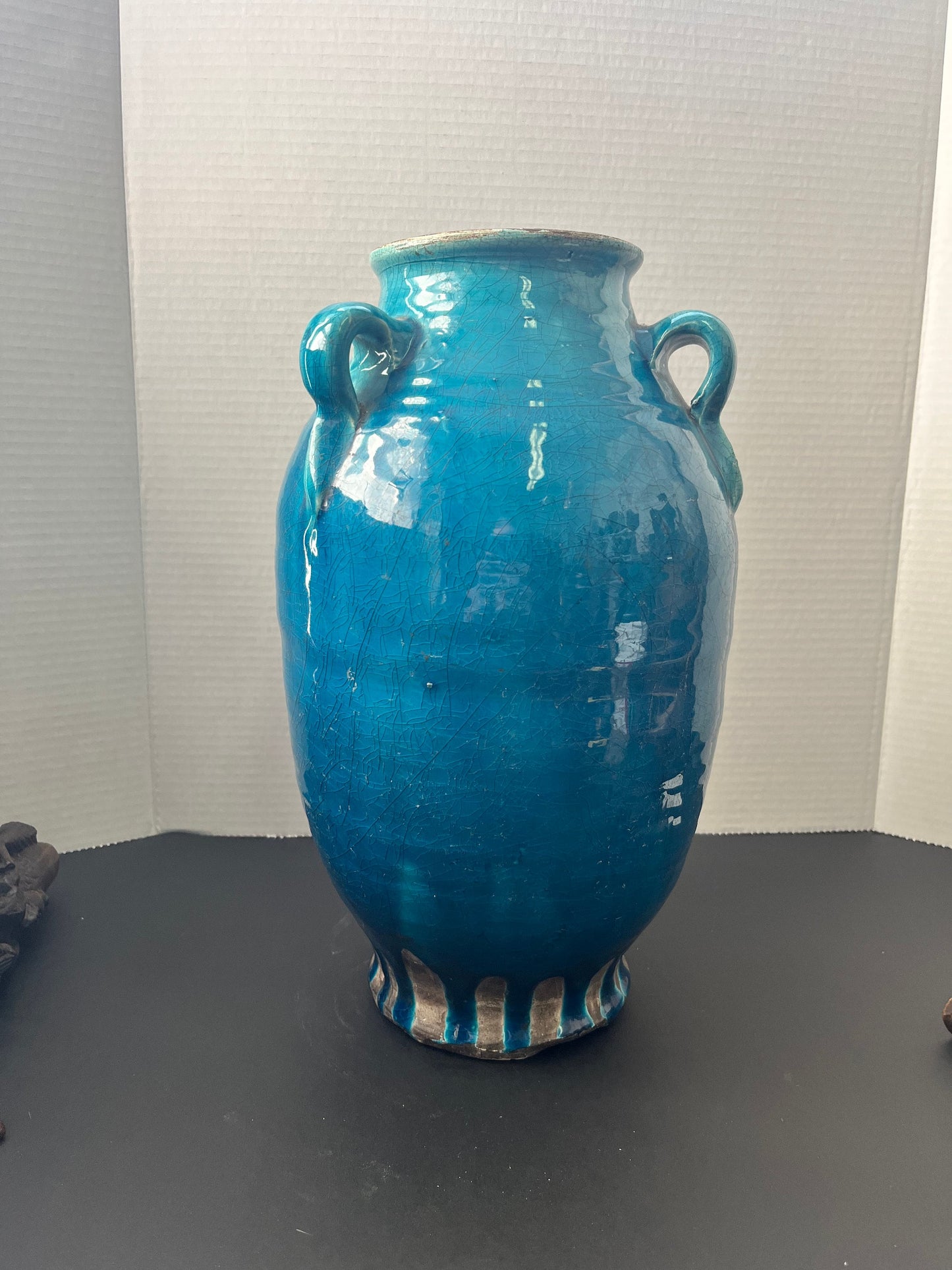 Magnificent rare museum quality 13 1/2 inch tall by 5 inch wide authentic ming dynasty glazed tri handled Vase Ming dynasty Chinese vase