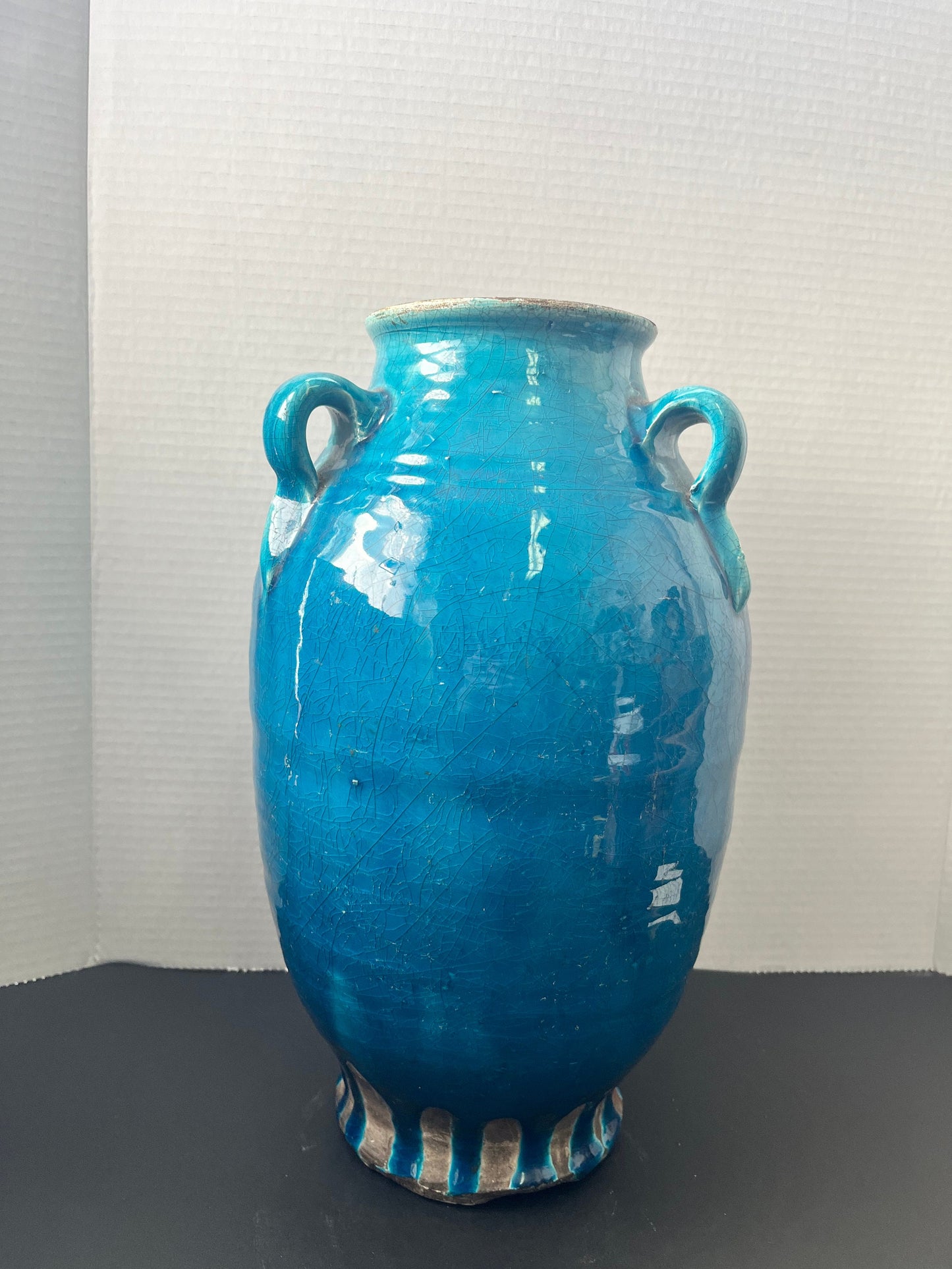 Magnificent rare museum quality 13 1/2 inch tall by 5 inch wide authentic ming dynasty glazed tri handled Vase Ming dynasty Chinese vase