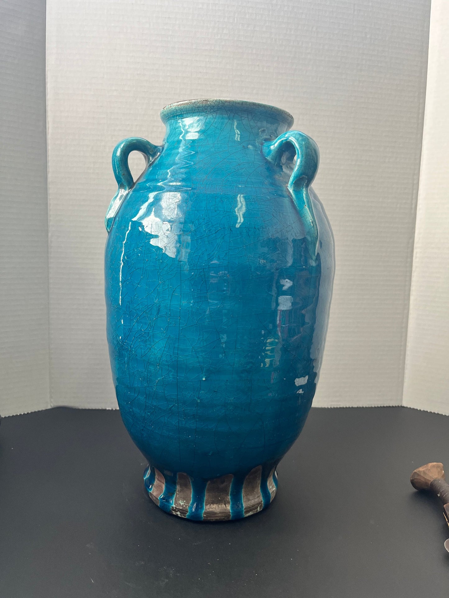 Magnificent rare museum quality 13 1/2 inch tall by 5 inch wide authentic ming dynasty glazed tri handled Vase Ming dynasty Chinese vase