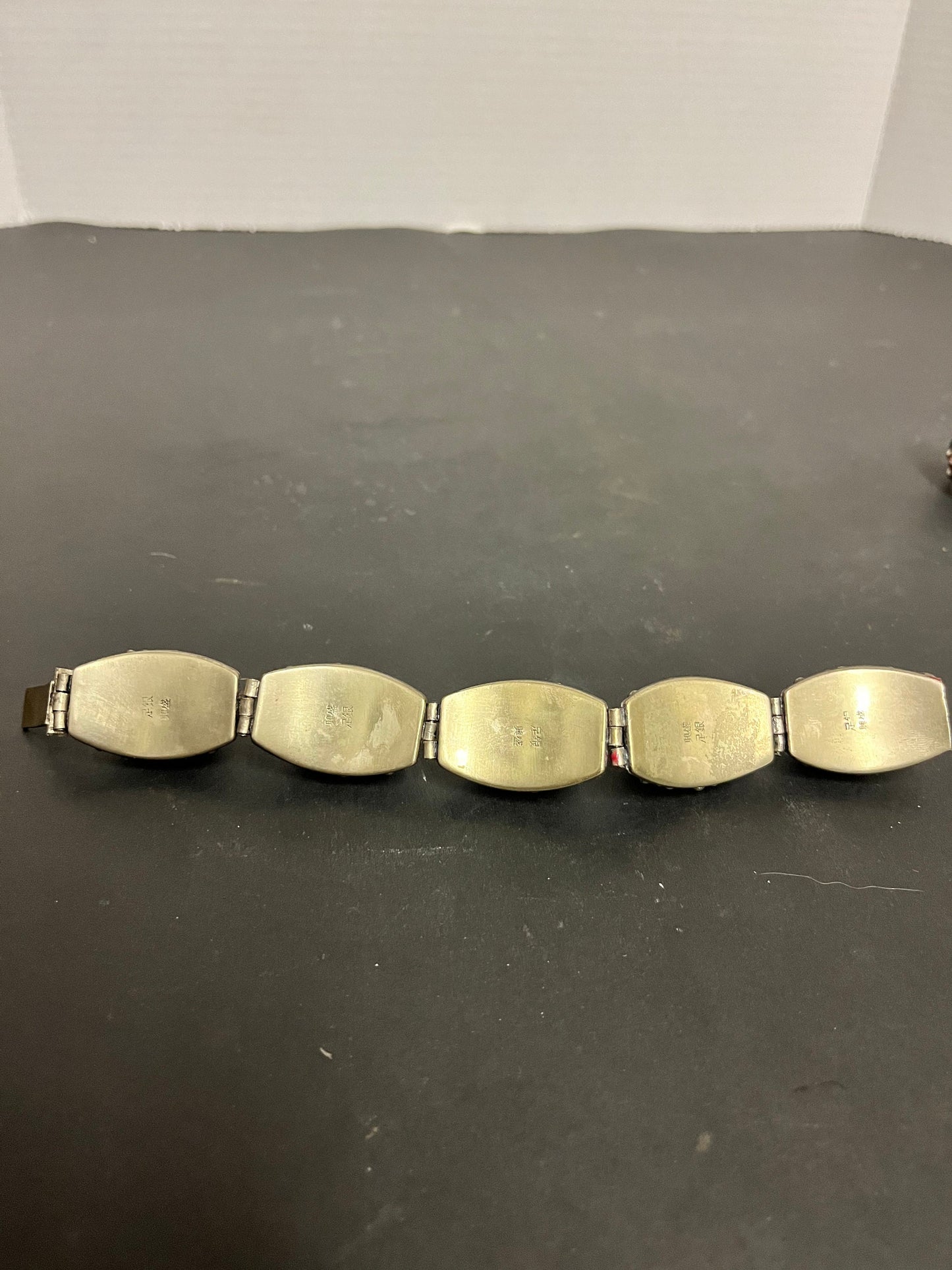 Absolutely magnificent 11 1/2 inch long and 3 inch wide when closed antique signed Chinese silver enamel and jade bracelet  the best - gift