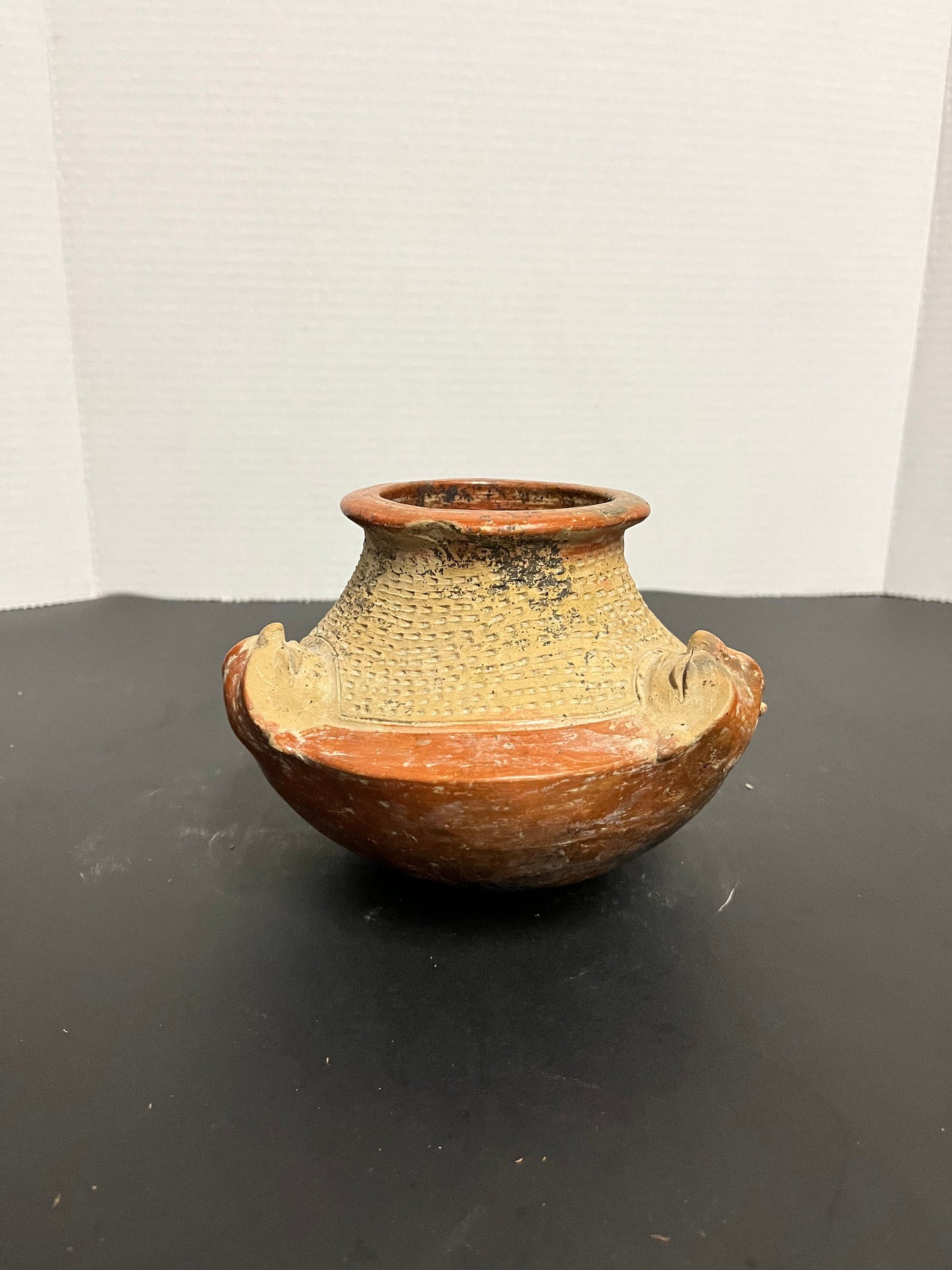 Antique Colombian spectacular authentic over 2000 year old pottery bowl with figural heads estate piece, authentic and great condition