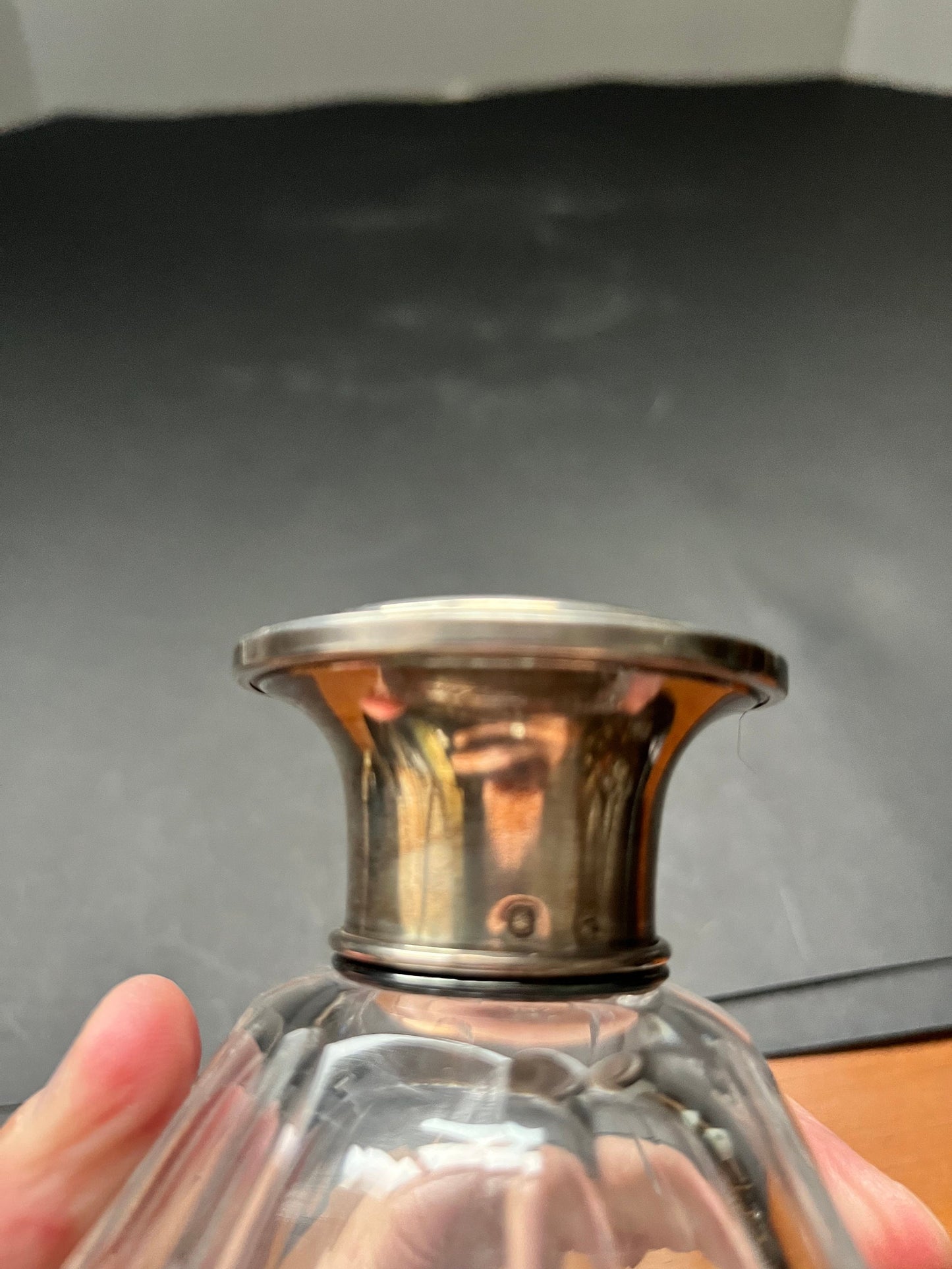 5.5 English sterling topped perfume bottle with original stopper hallmarked and good condition antique Beauty great condition gift