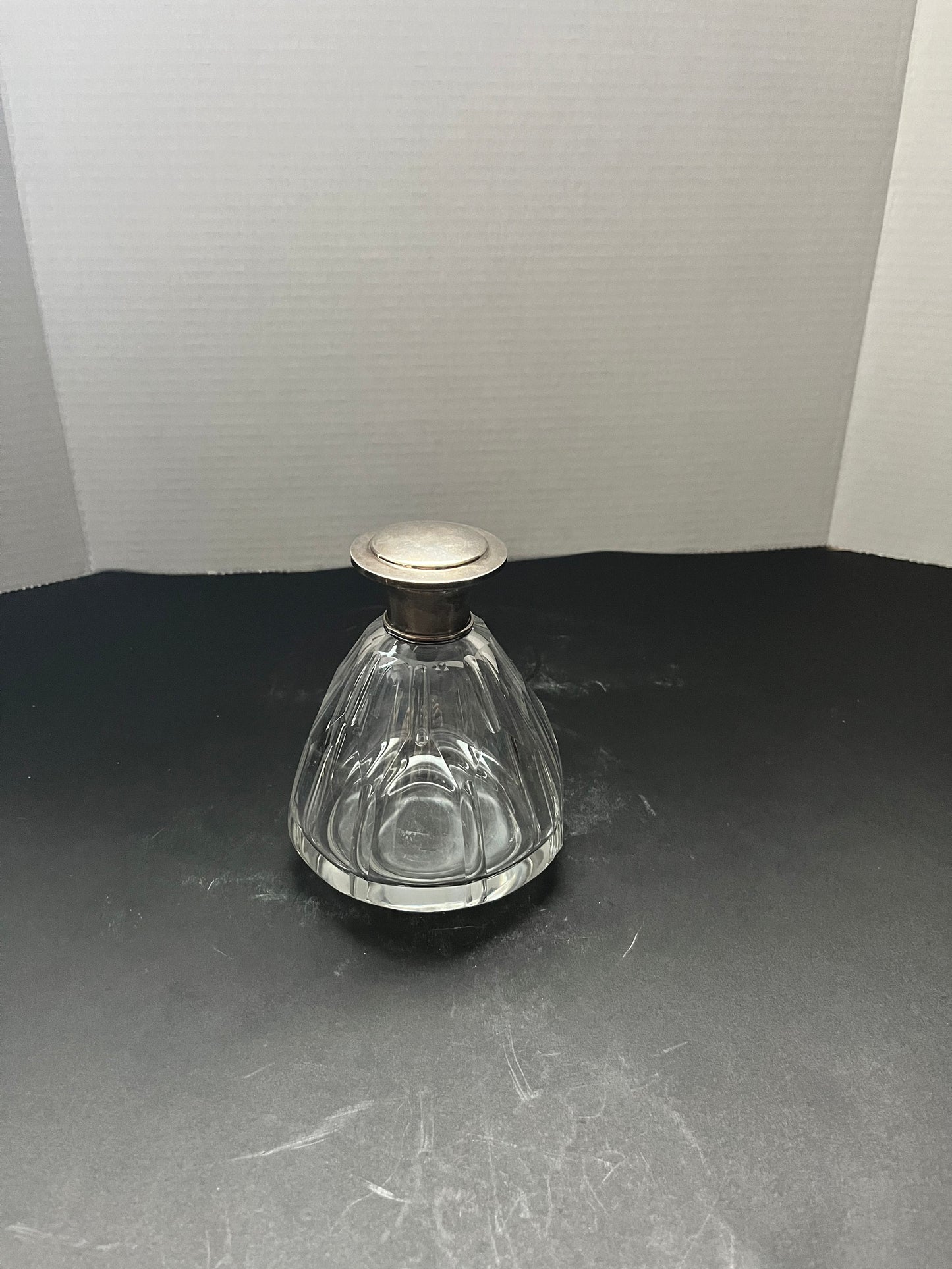 5.5 English sterling topped perfume bottle with original stopper hallmarked and good condition antique Beauty great condition gift