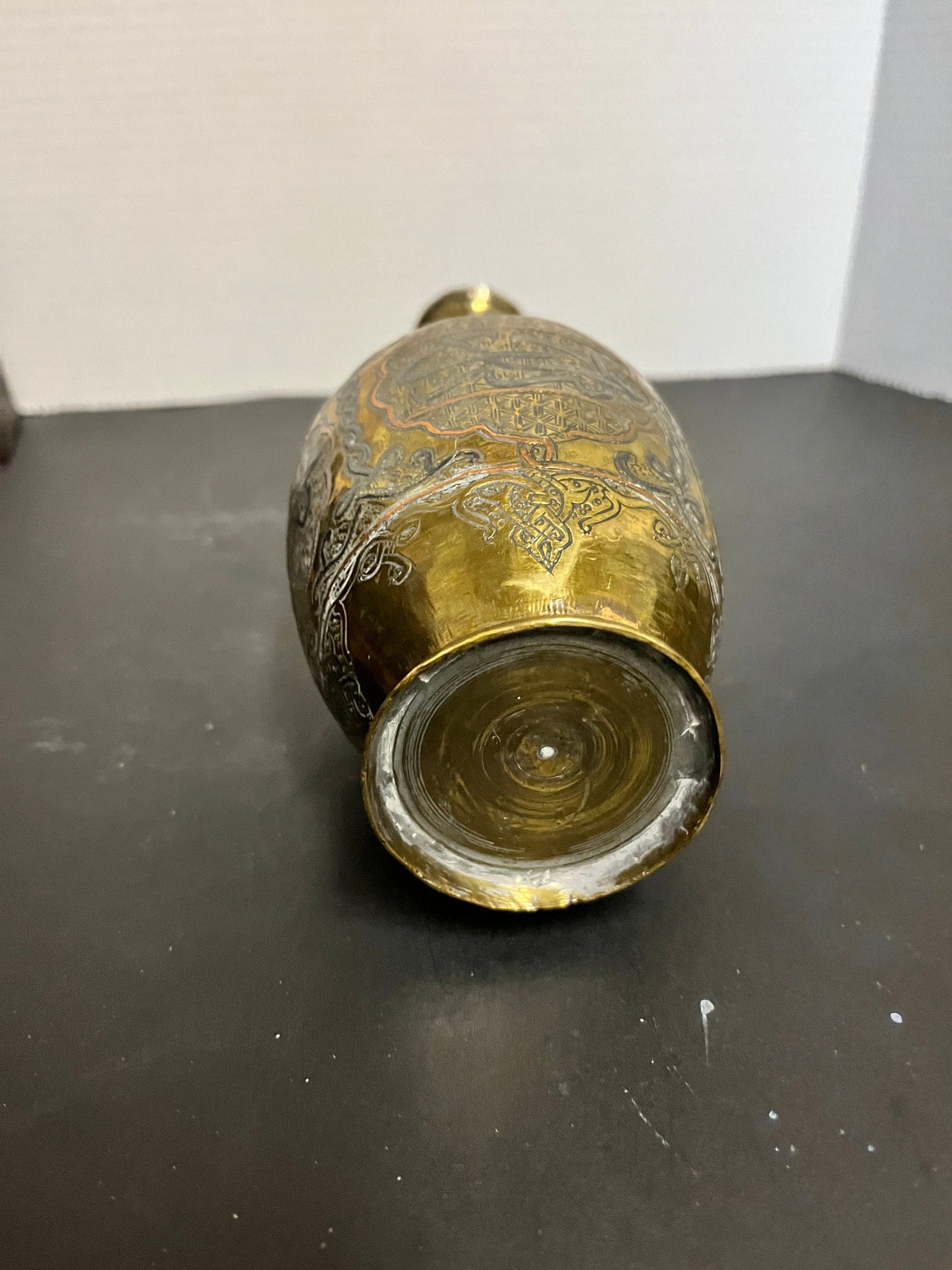 Fantastic 10 inch tall, antique, silver brass, and copper Persian vase with great detail and wonderful patina  perfect gift