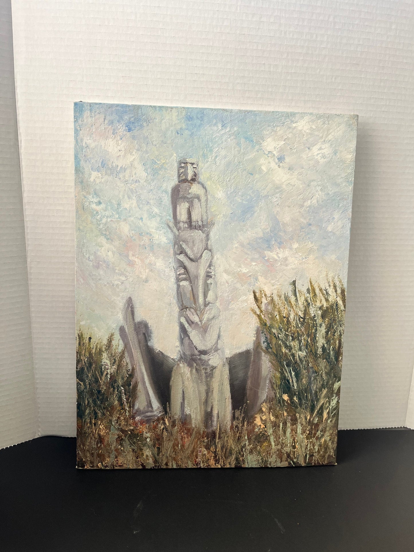 Absolutely fantastic Emily car style 16 x 12 original unsigned painting on board Canadian indigenous Pacific Northwest first nations paint