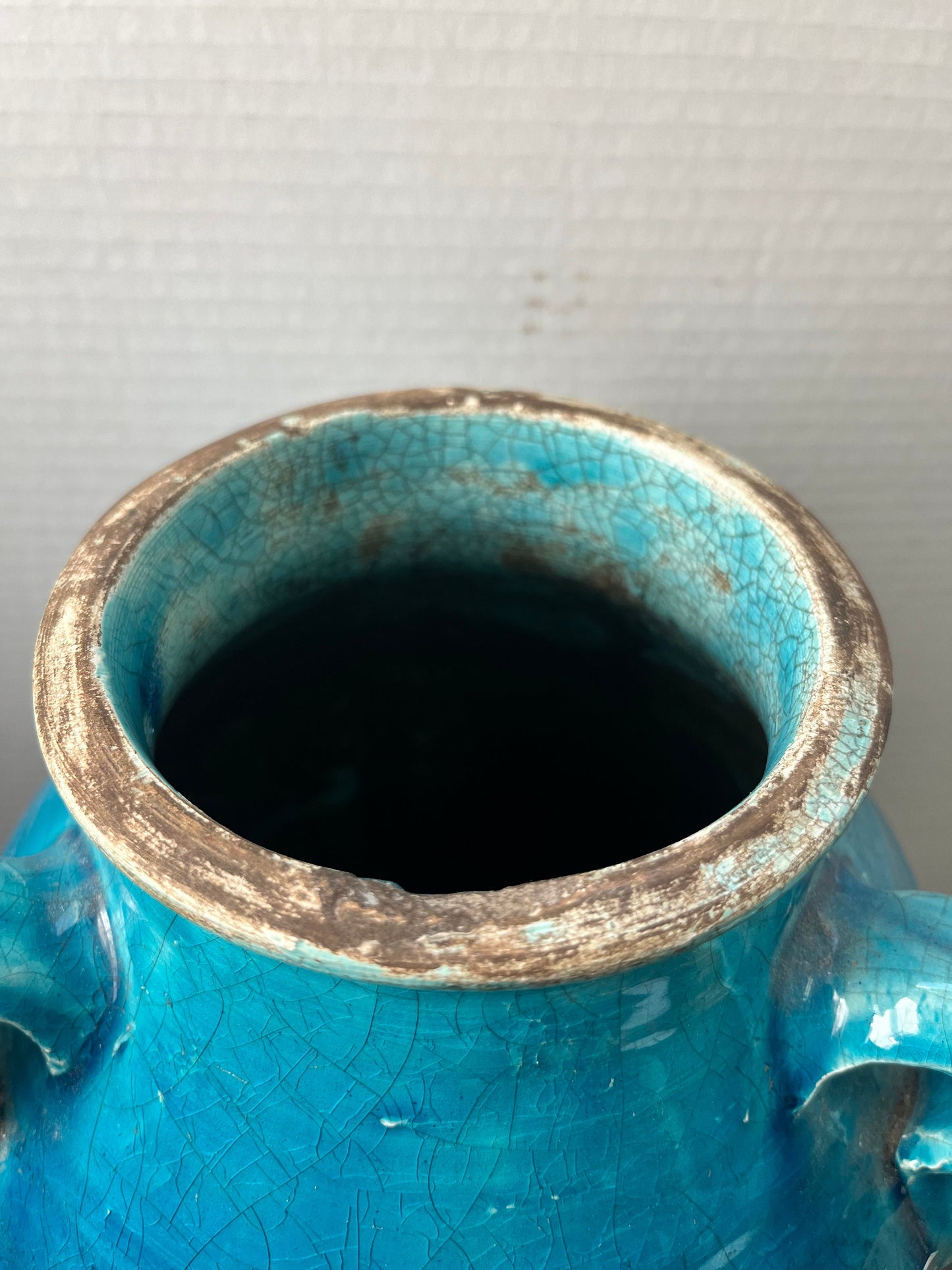 Magnificent rare museum quality 13 1/2 inch tall by 5 inch wide authentic ming dynasty glazed tri handled Vase Ming dynasty Chinese vase